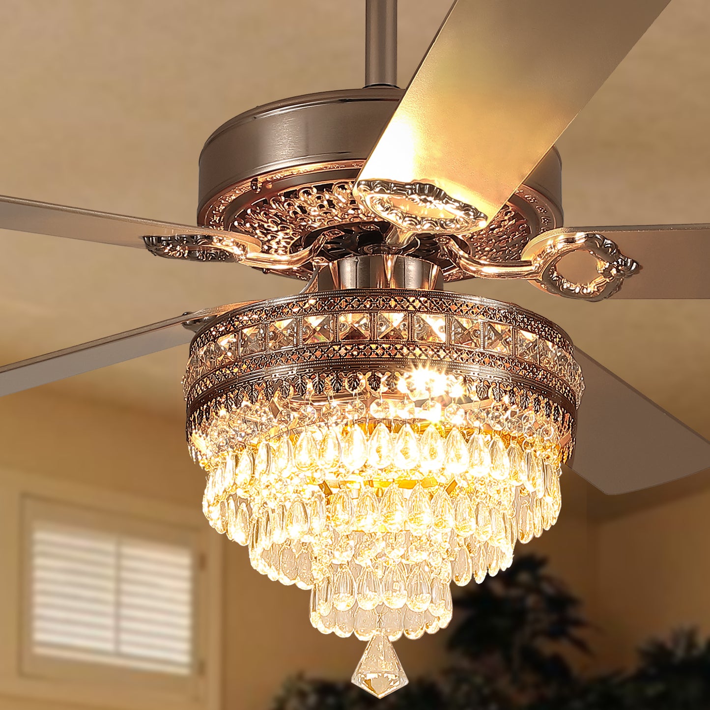 Kviflon 62 inch Crystal Ceiling Fan with Light