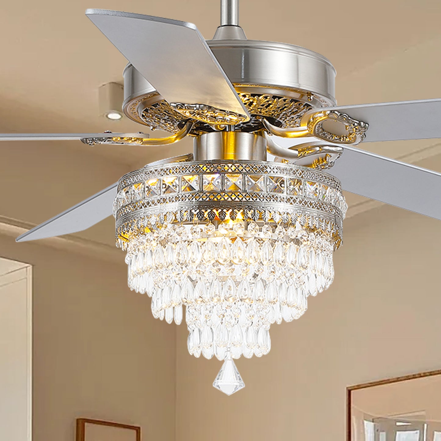 Kviflon 52/ 62 inch Crystal Ceiling Fan with Light