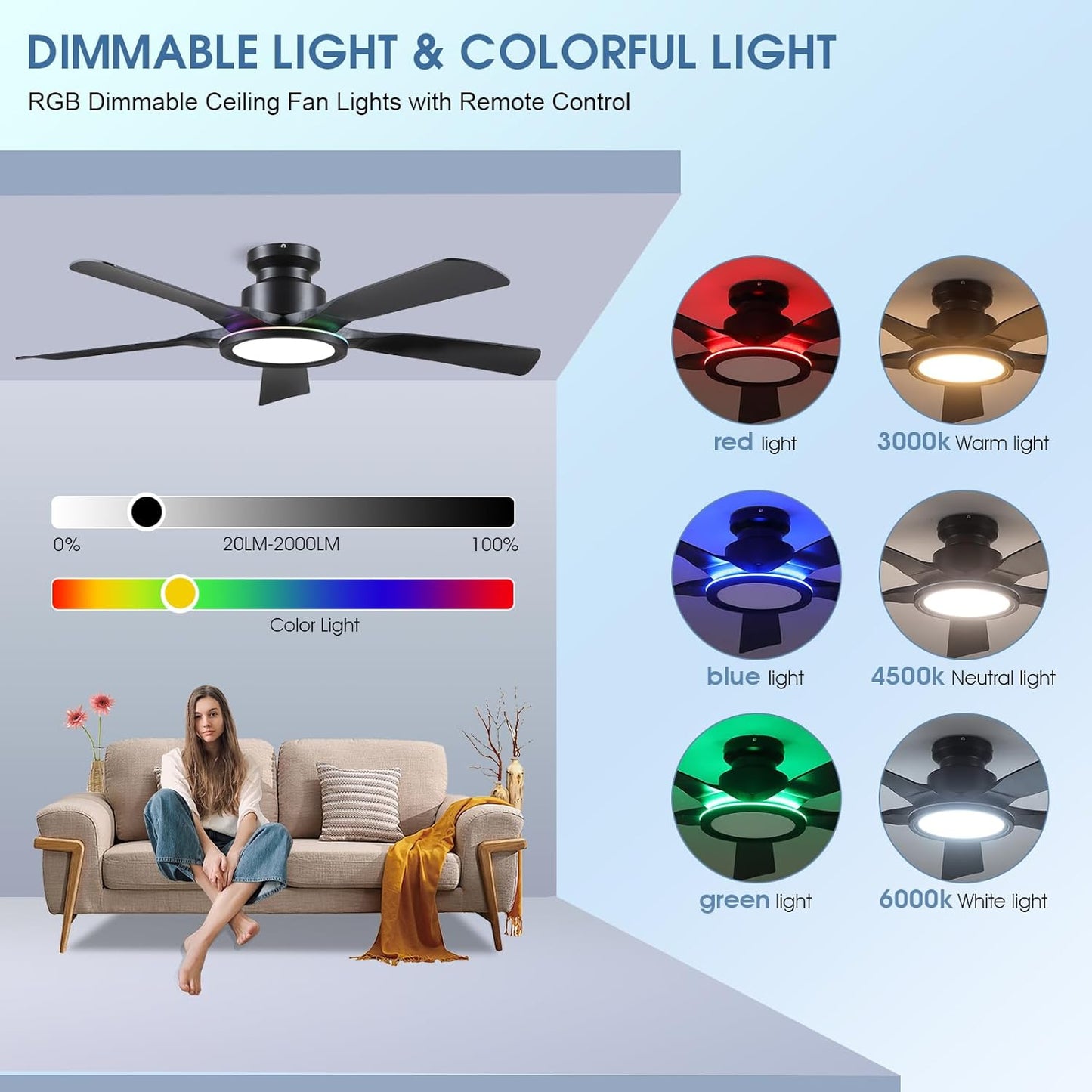 52 Inch RGB Ceiling Fan
