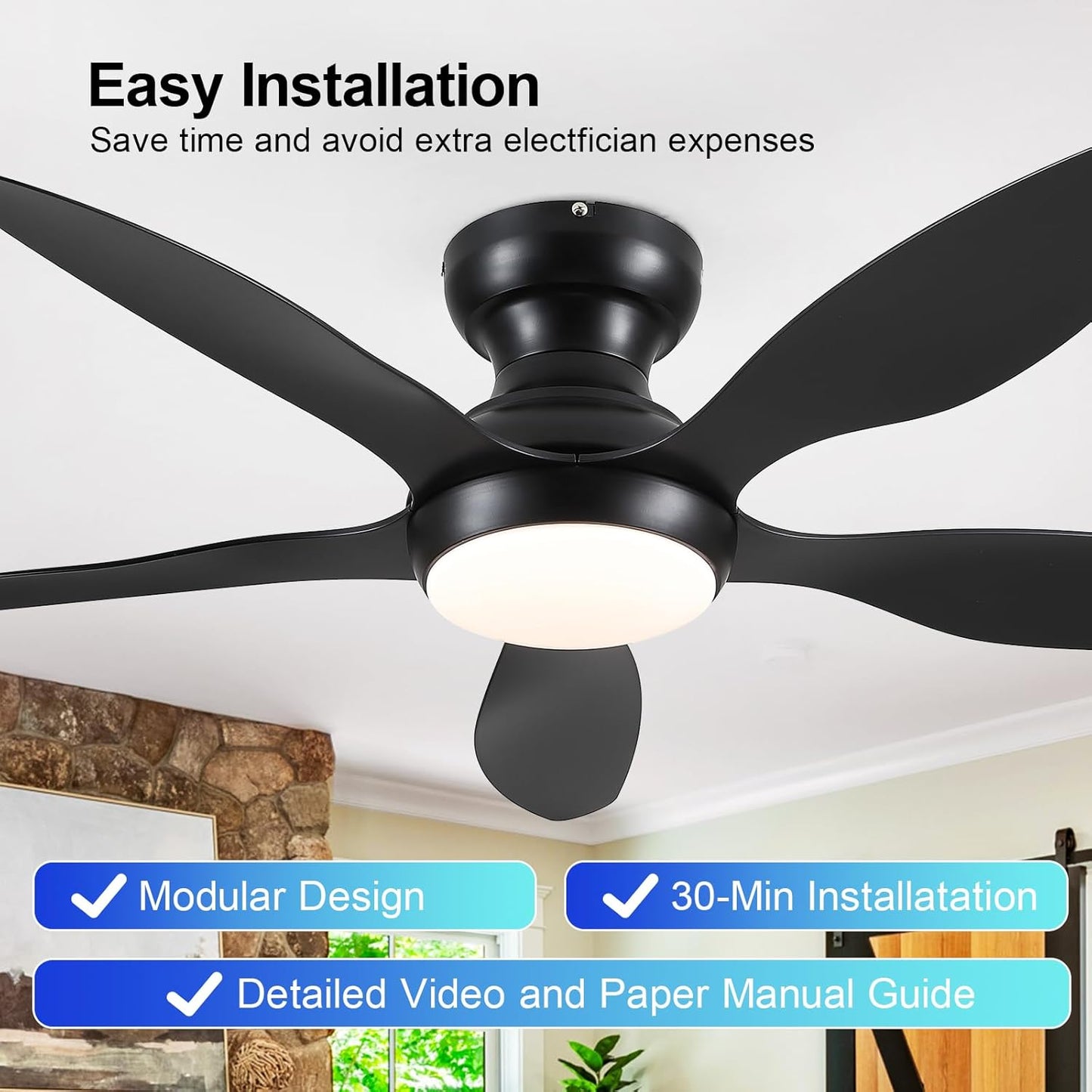 46" Flush Mount Ceiling Fan,Low Profile Ceiling Fan