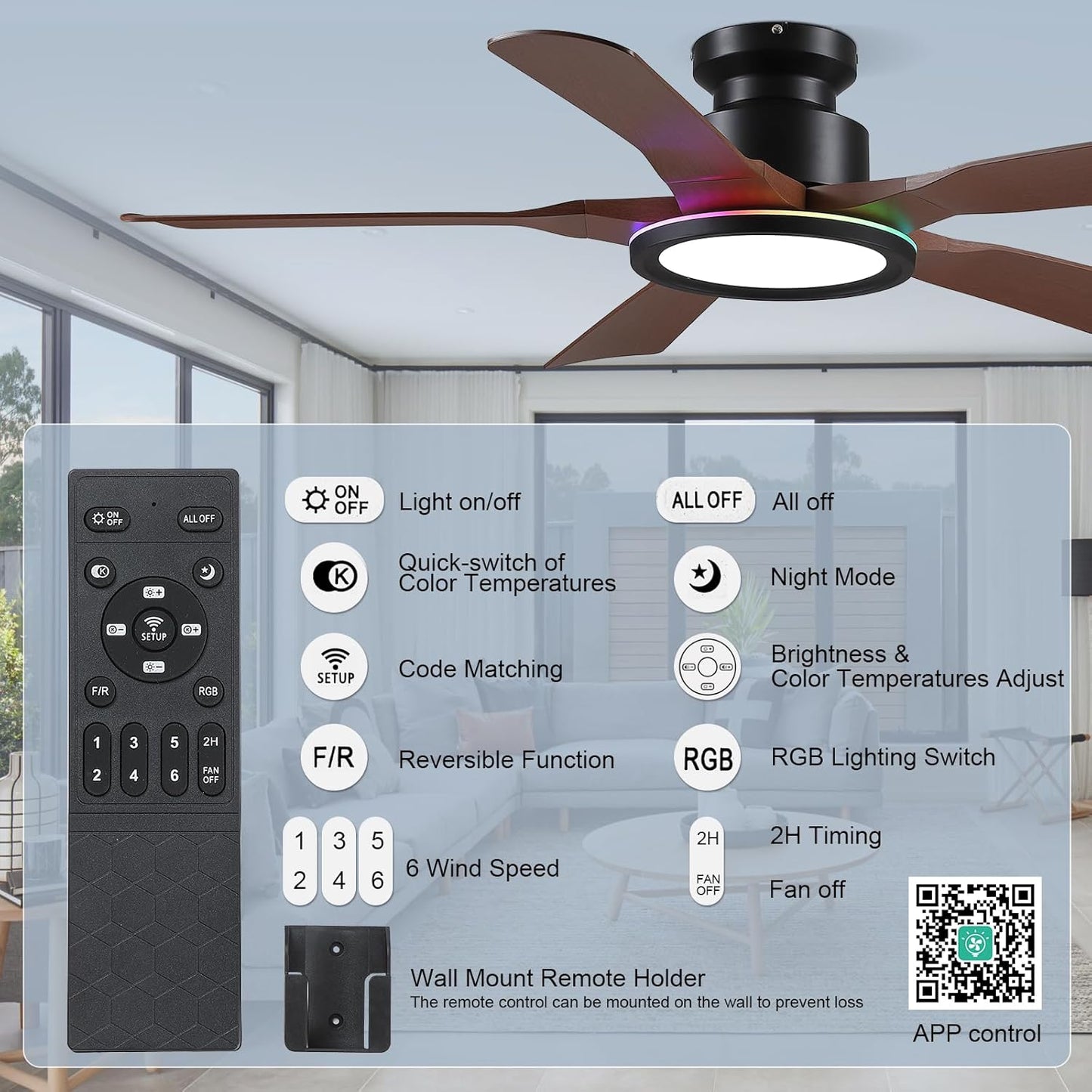 52 Inches Low Profile Ceiling Fan