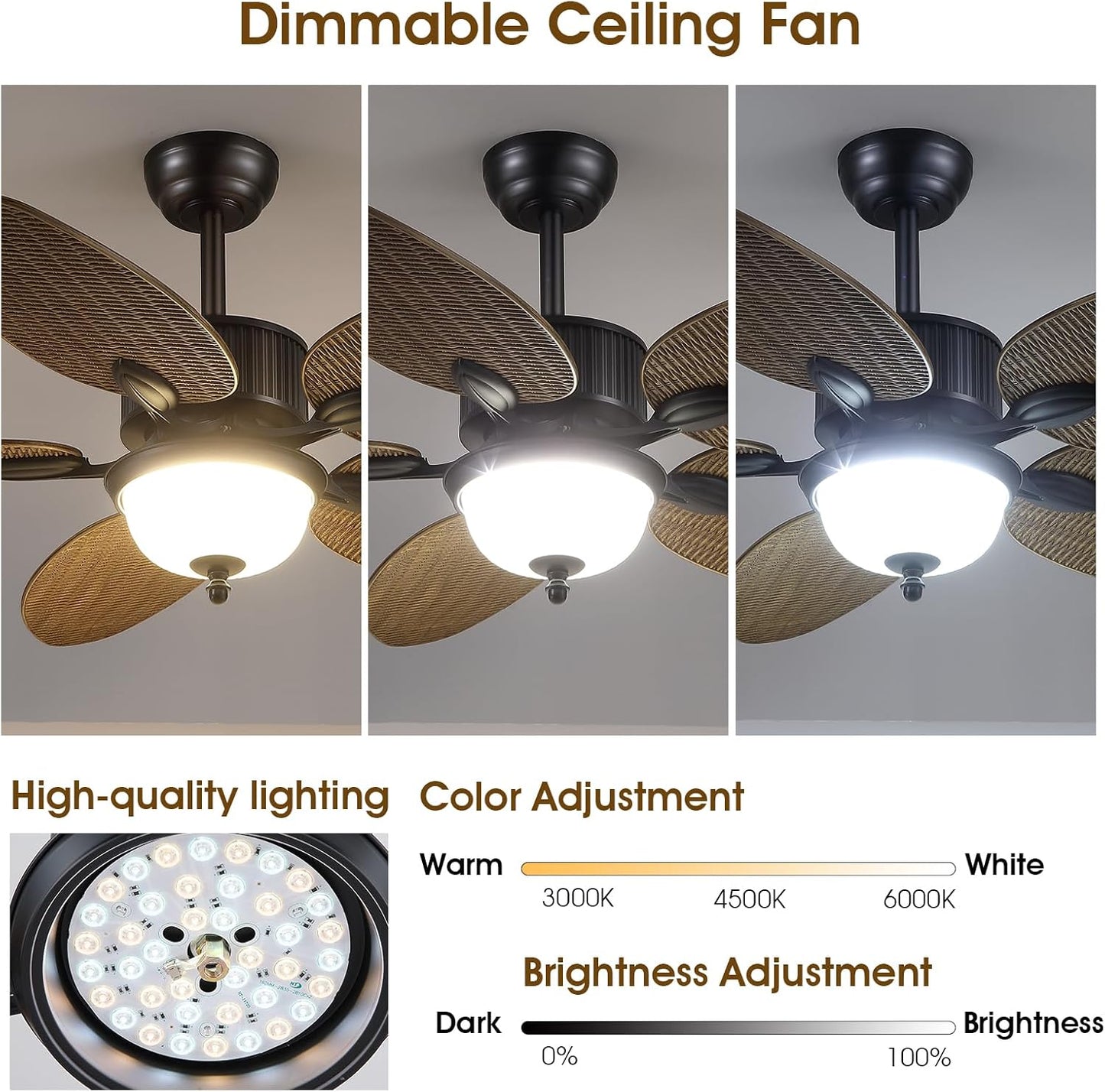 52 Inches Brown Tropical Ceiling Fan