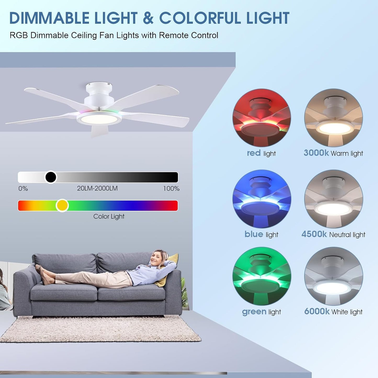 52 Inches Flush Mount Ceiling Fan
