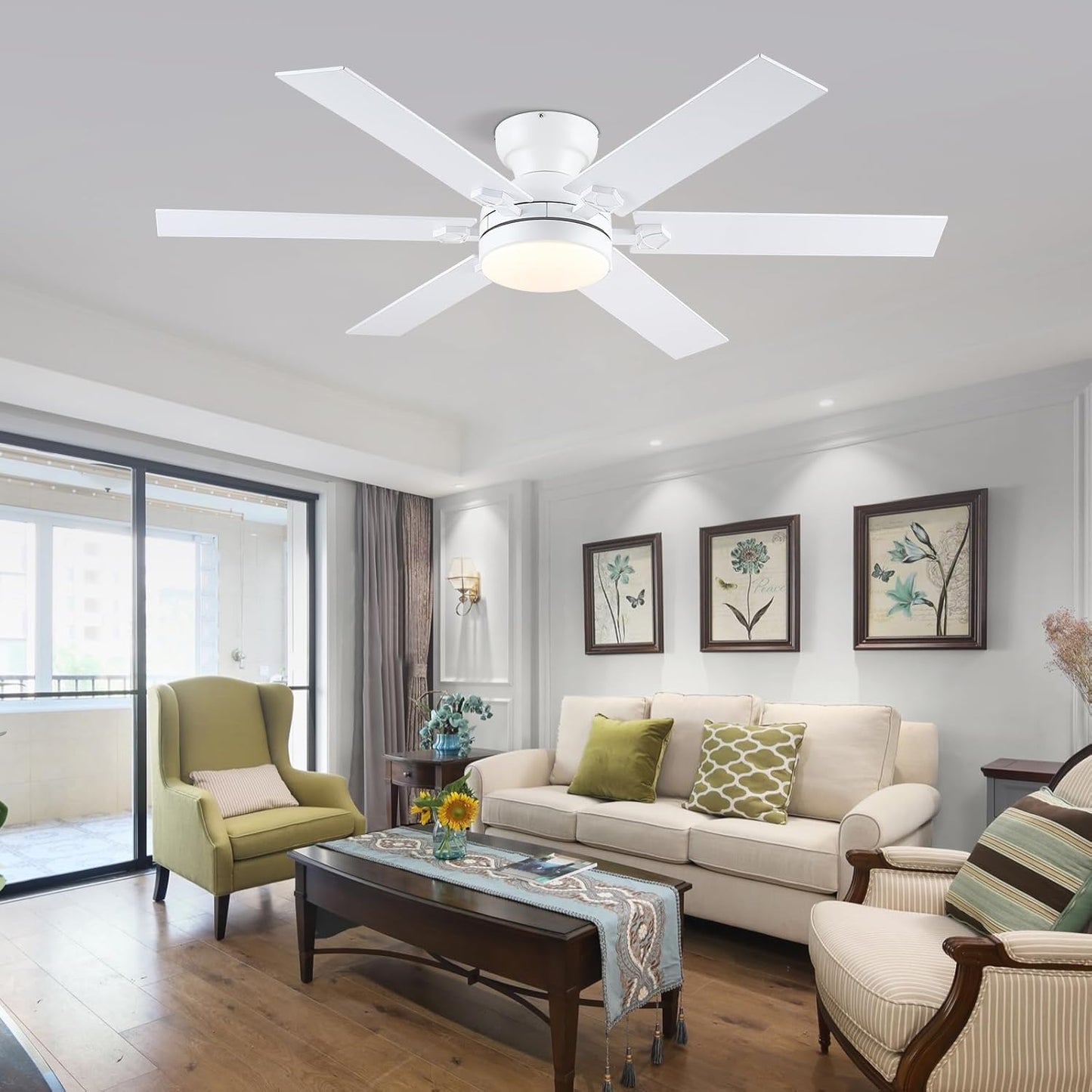 46 Inch Flush Mount Ceiling Fan with Light,3 CCT LED,Reversible DC Motor,5 Plywood Blades