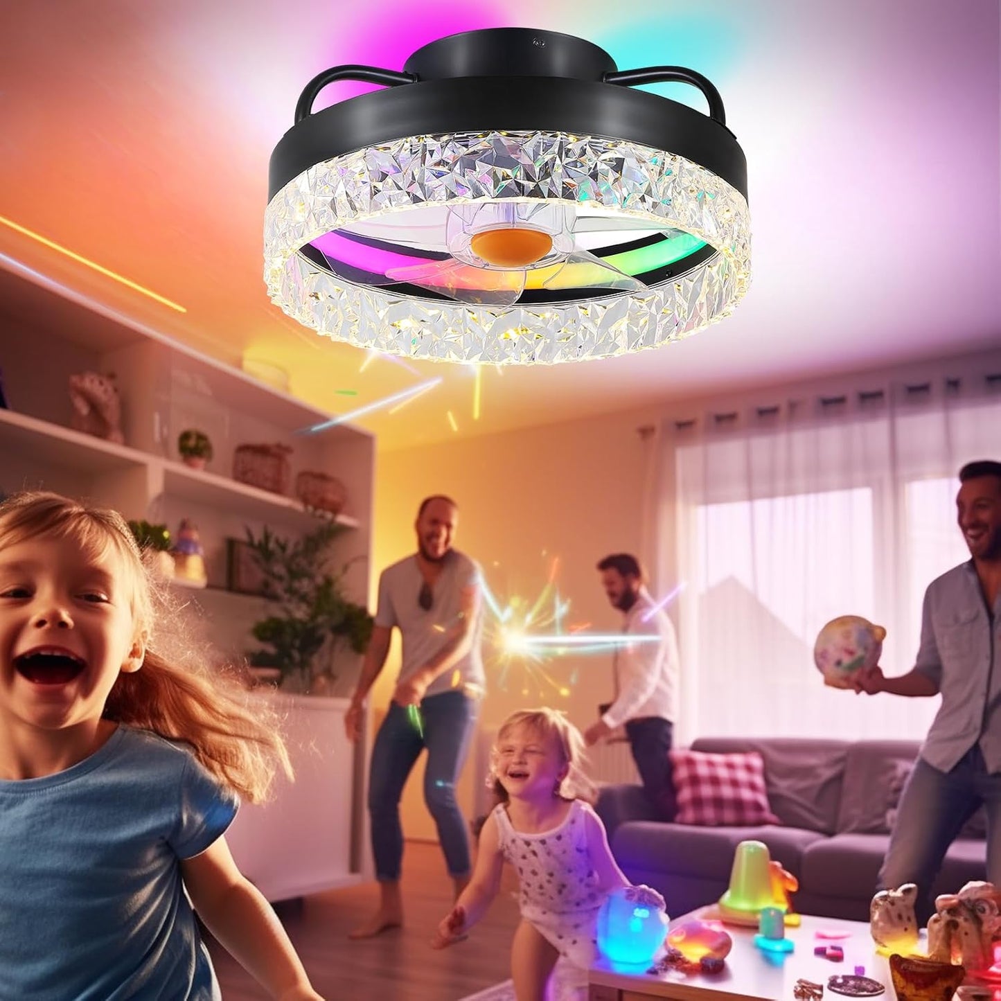 13 Inch RGB Modern Ceiling Fan with Light