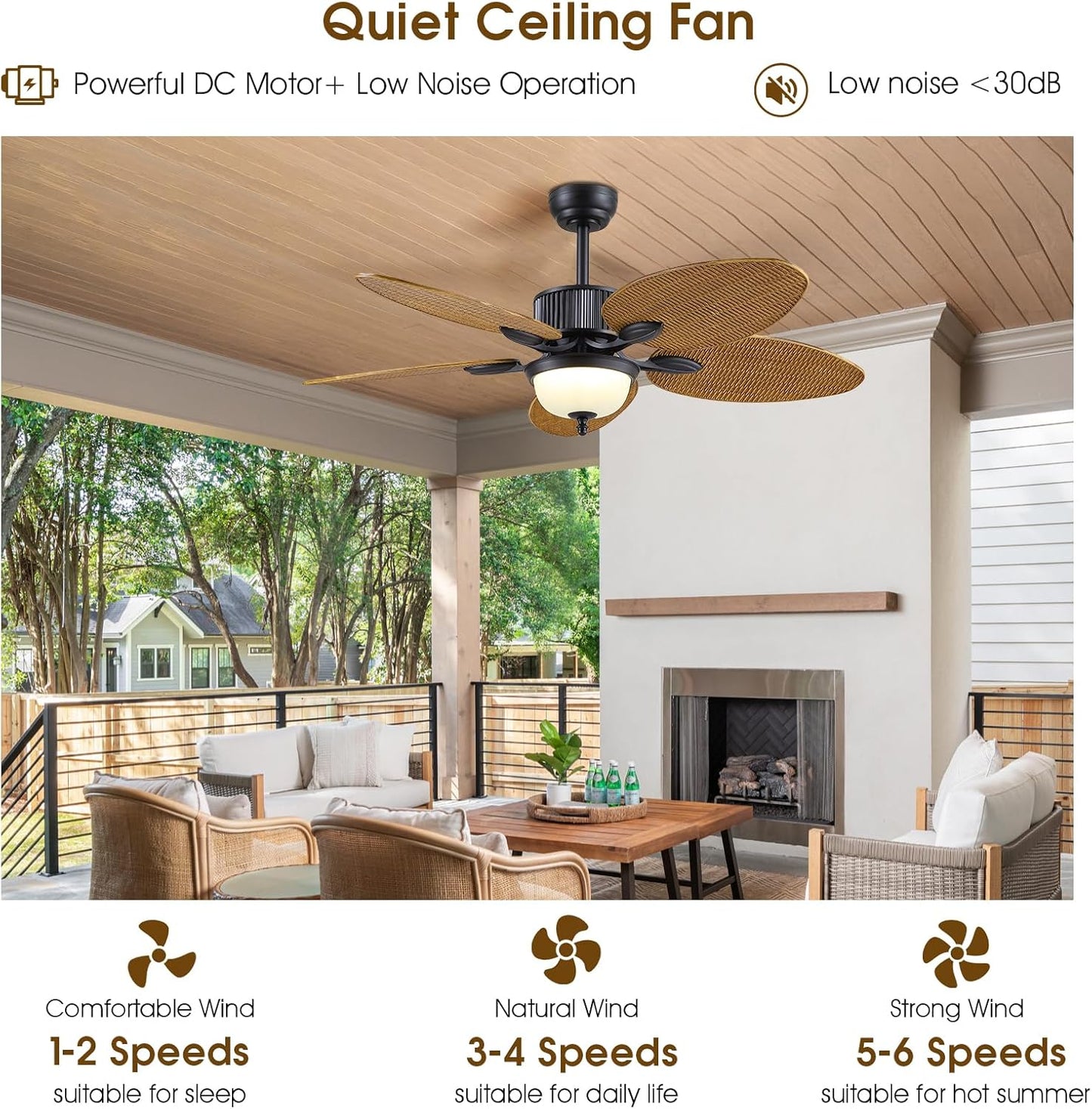 52 Inches Brown Tropical Ceiling Fan
