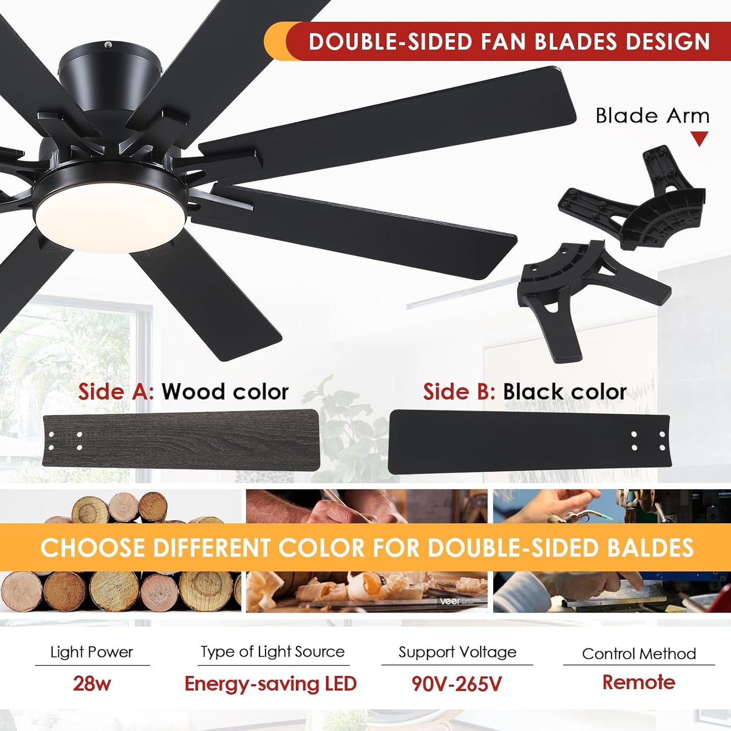 52 Inches Low Profile Ceiling Fan