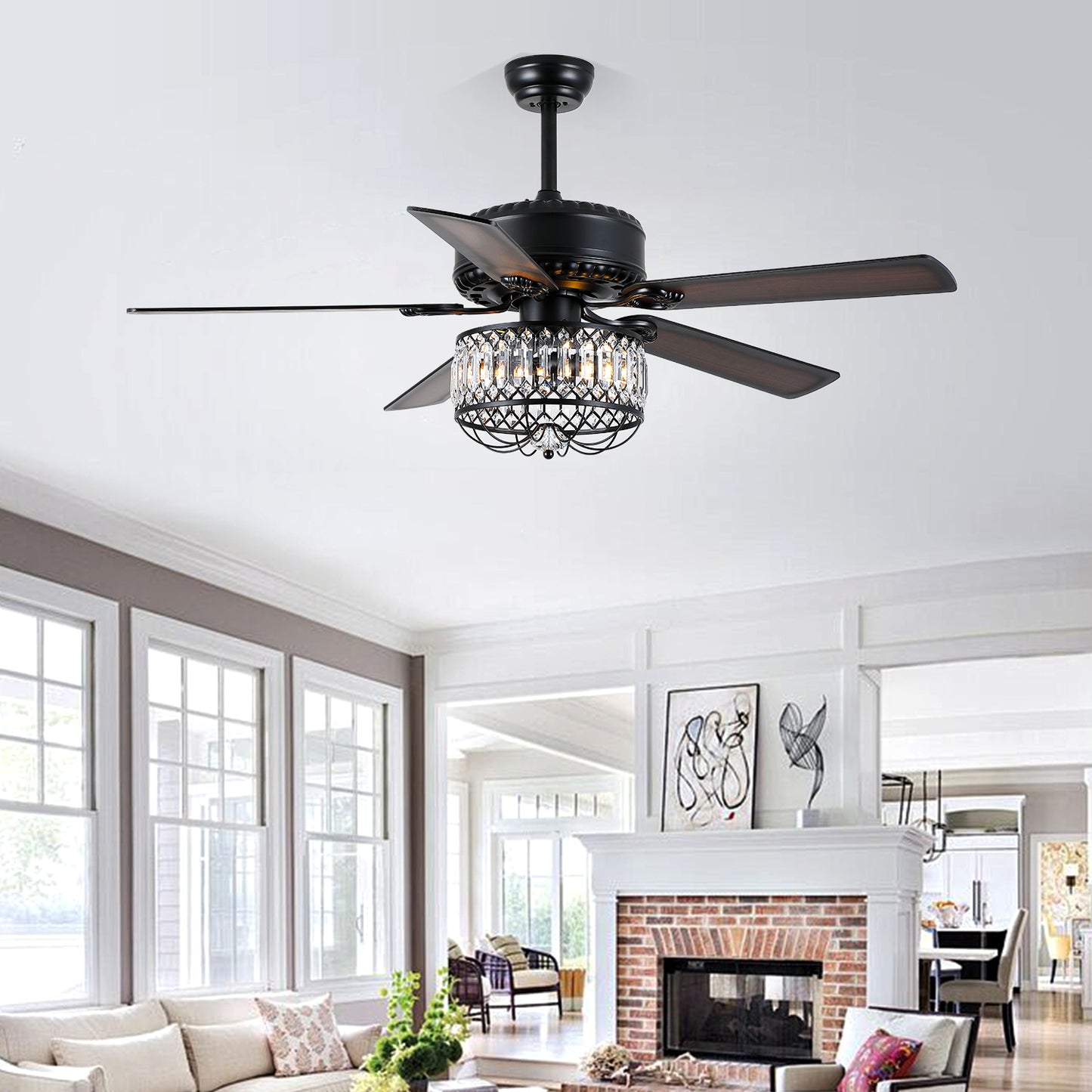 52 Inches Downrod Crystal Ceiling Fan with Light, different Decor Style,for Kitchen,Dining Room,Bedroom