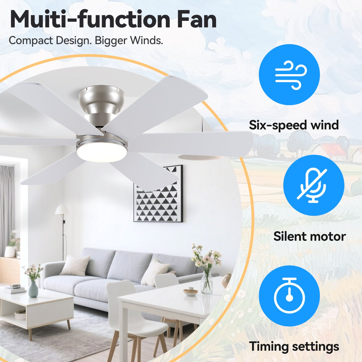 46 Inch Downrod Ceiling Fan with 5 Blades