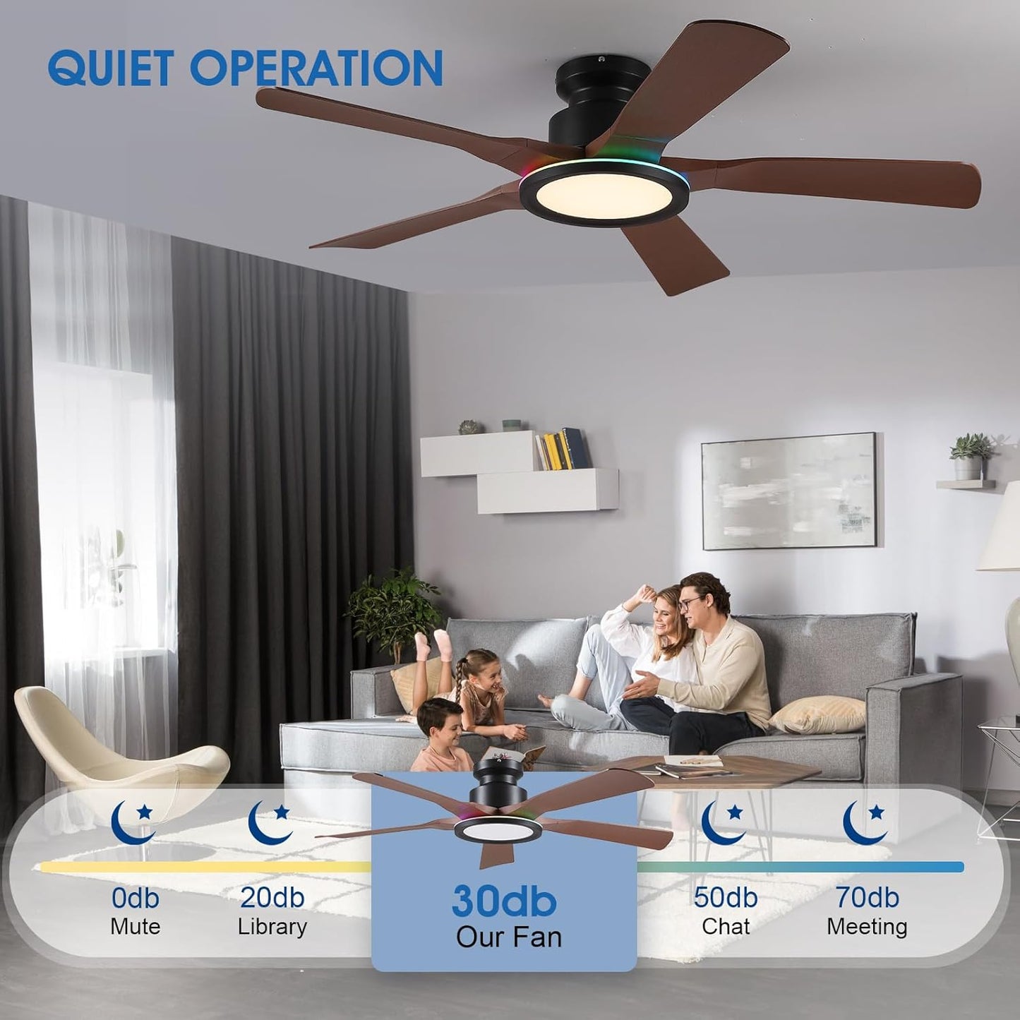 52 Inches Low Profile Ceiling Fan