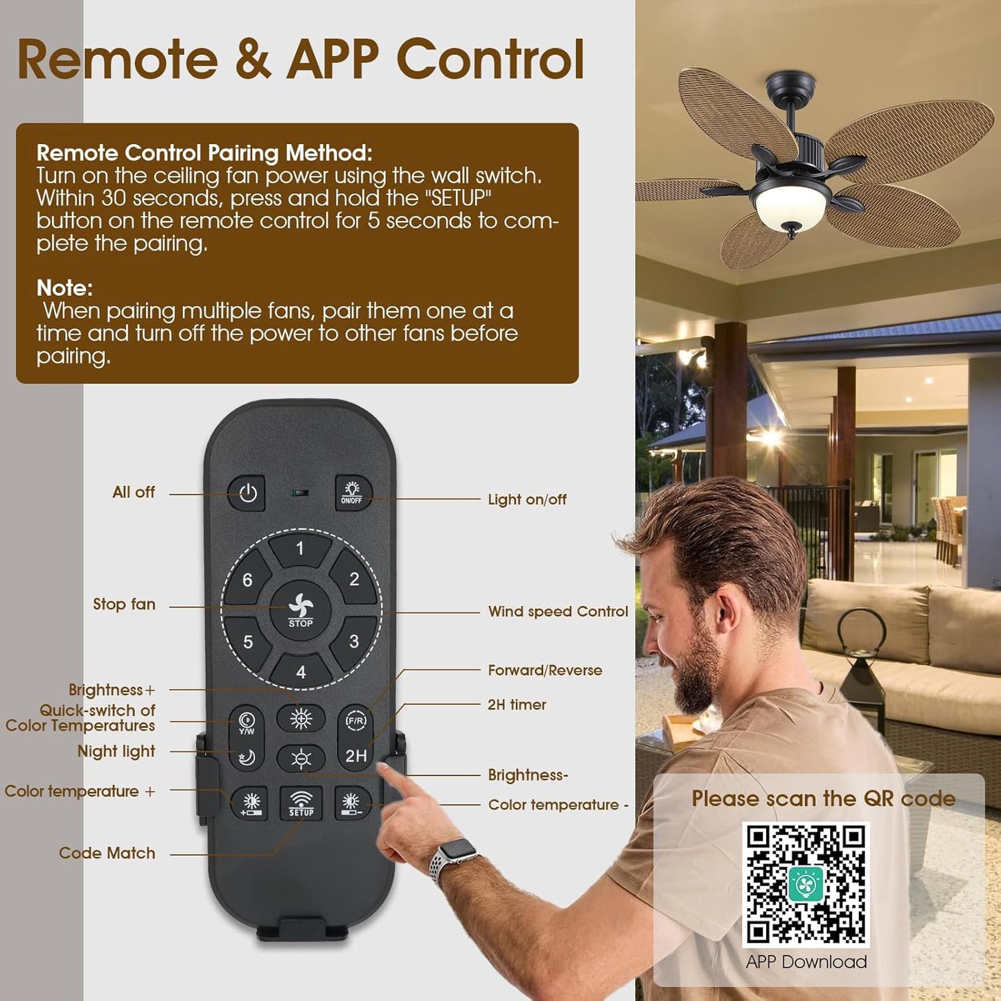 52 Inches Brown Tropical Ceiling Fan