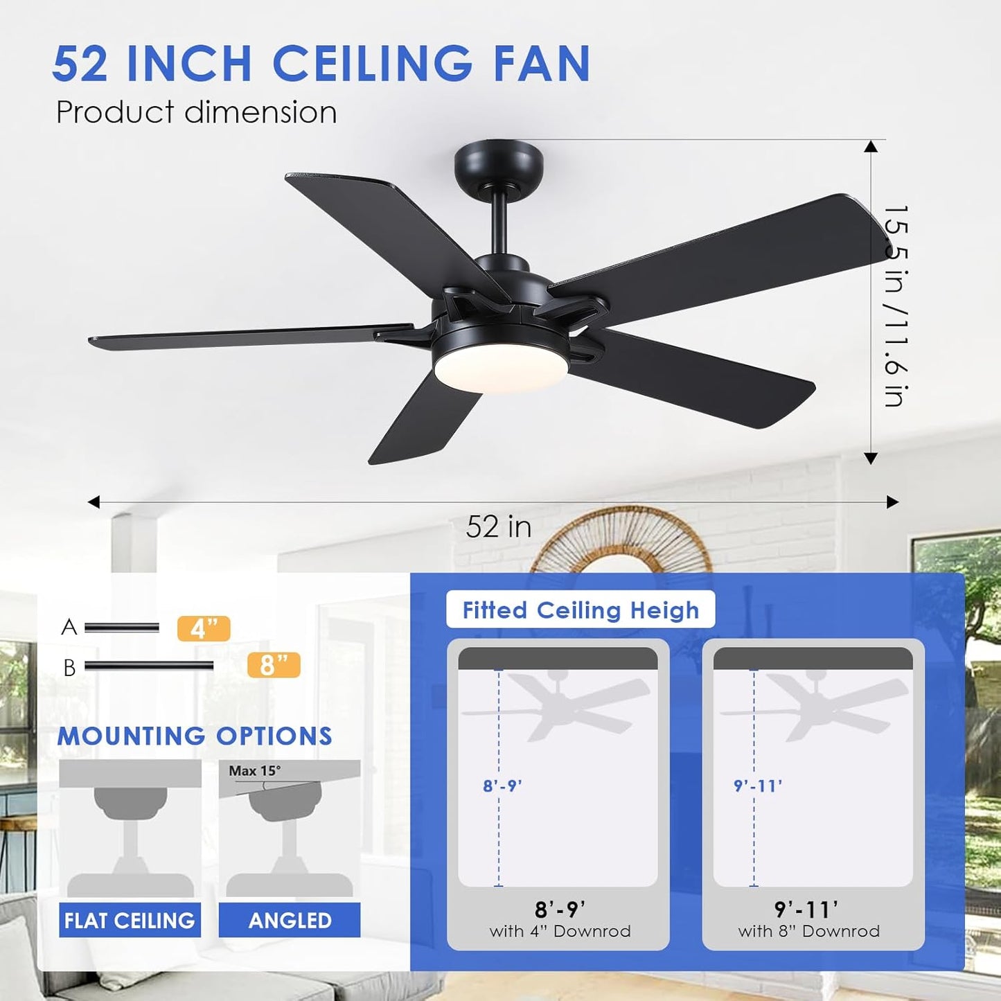 52" Indoor and Outdoor Ceiling Fan