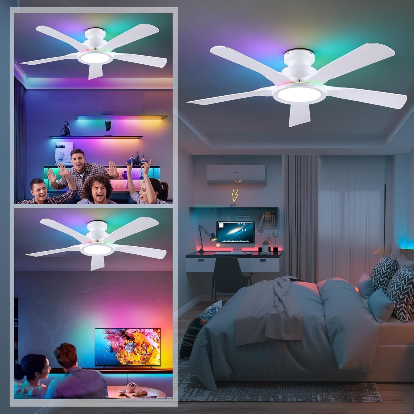 52 Inches Flush Mount Ceiling Fan