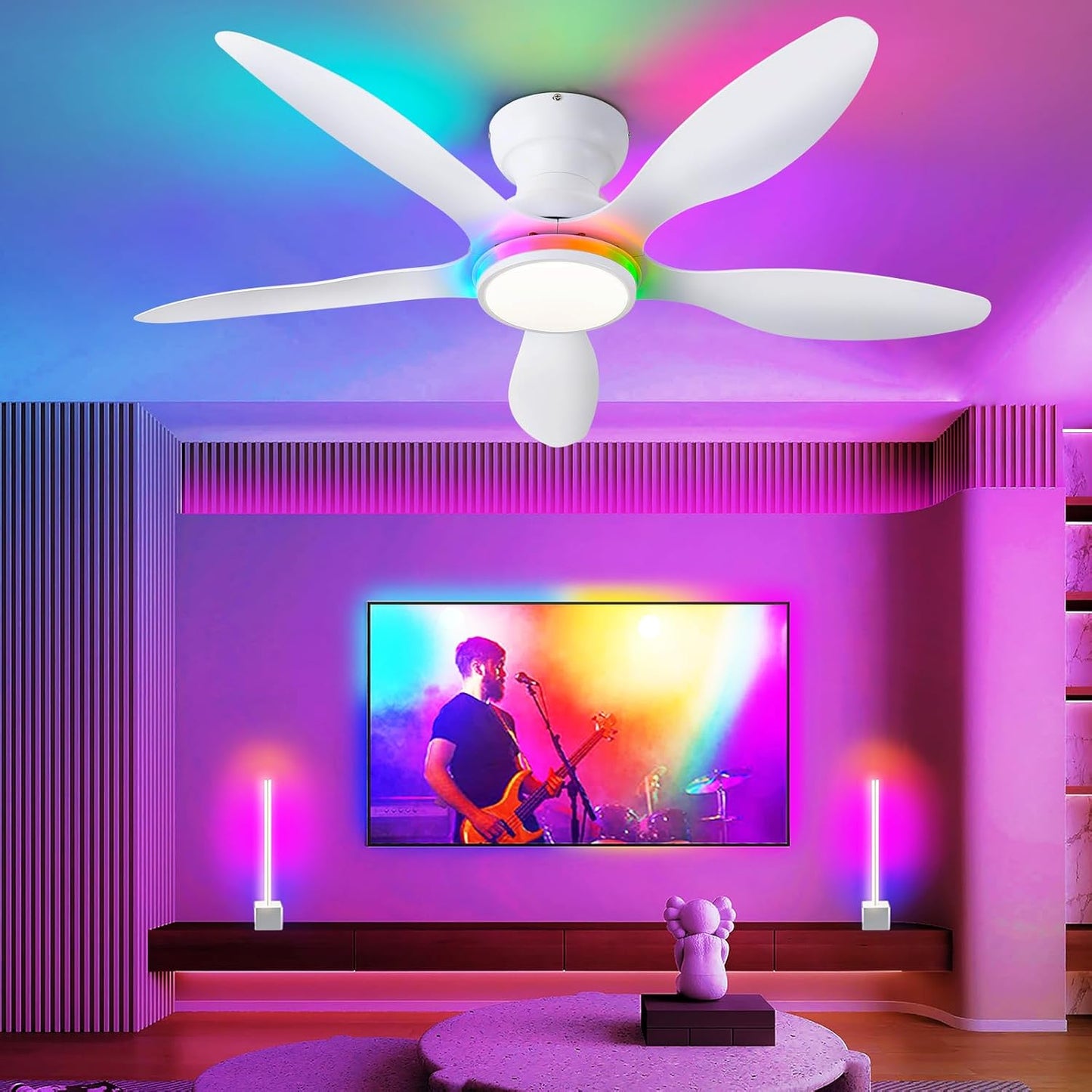 46 Inches RGB Flush Mount Ceiling Fan