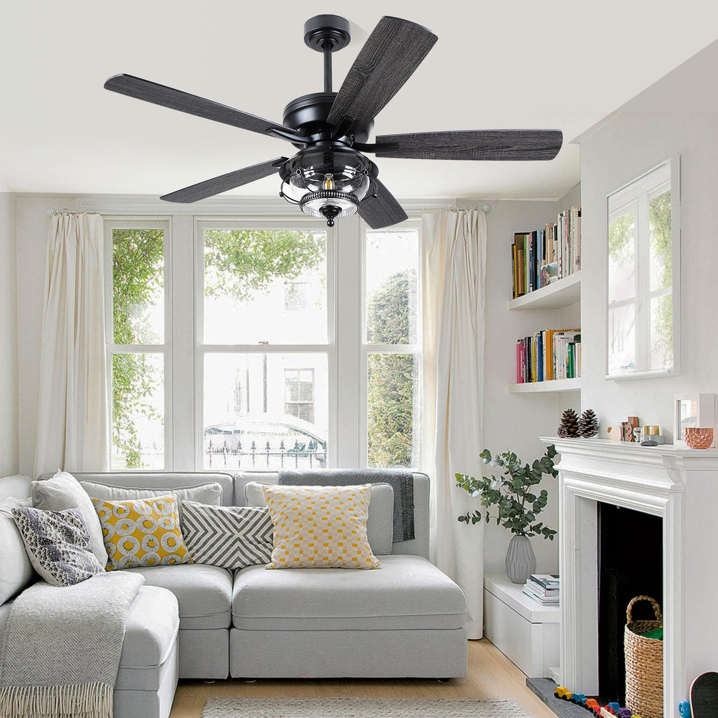 52" Outdoor Ceiling Fans with Light and Remote, Waterproof Wet Rated Ceiling Fan, 6 Speeds Reversible Blades for Kitchen,Dining Room,Outside Patios