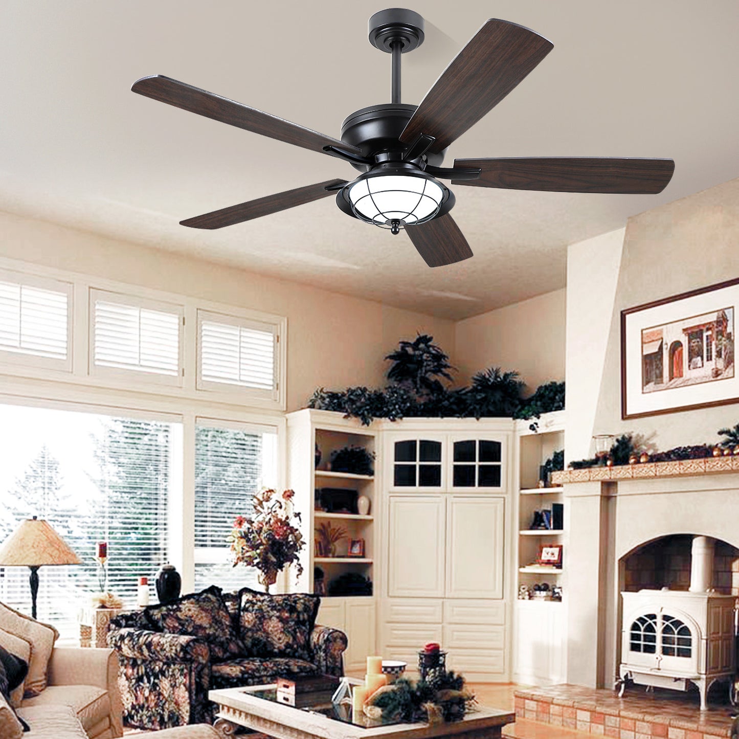 52 Inches Downrod Ceiling Fan with Light,3CCT LED Light,Reversible DC Motor,2 Downrod Inside