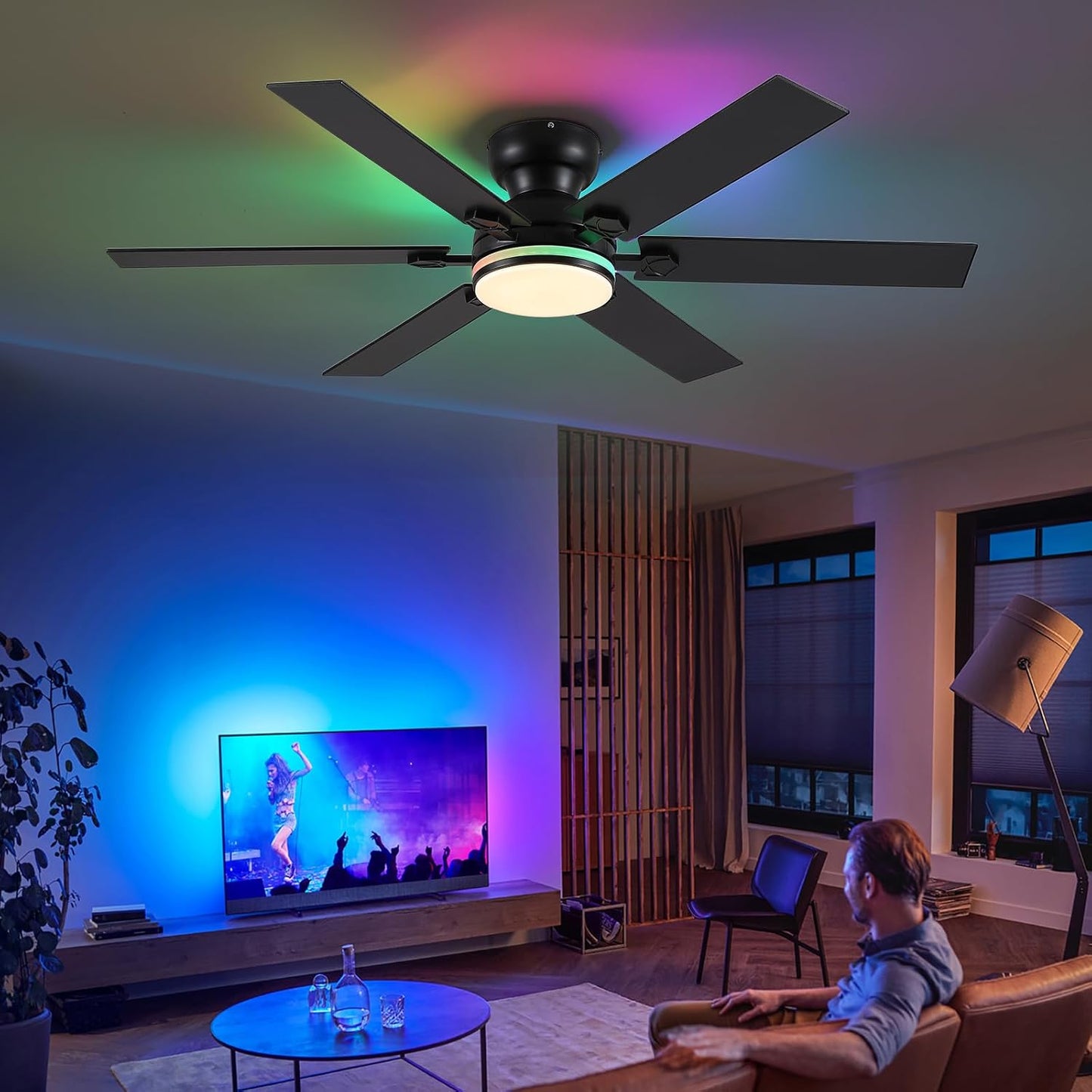 52" Flush Mount Low Profile Ceiling Fan ,for Kitchen,Patio,Bedroom