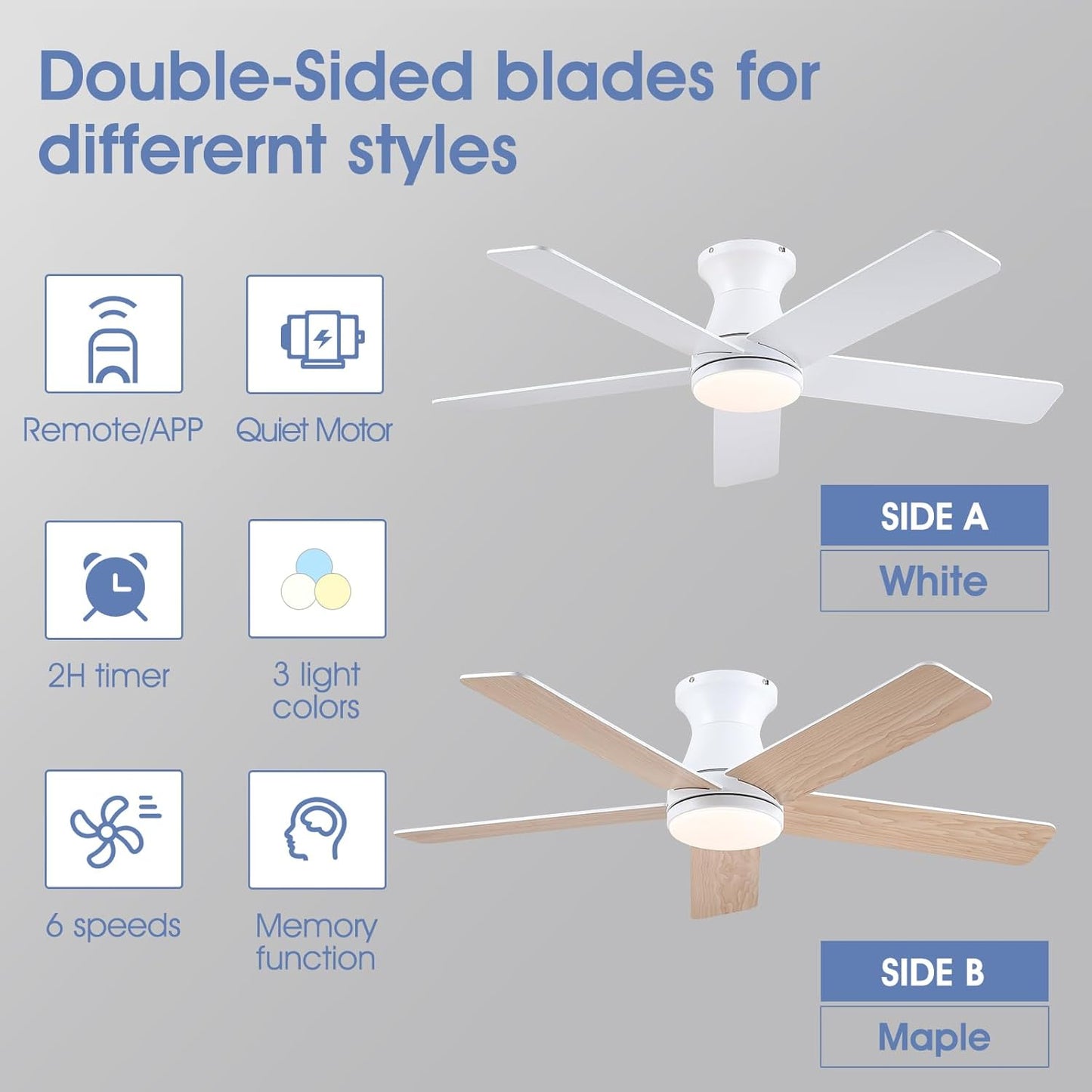 46 Inches Flush Mount Ceiling Fan with Light