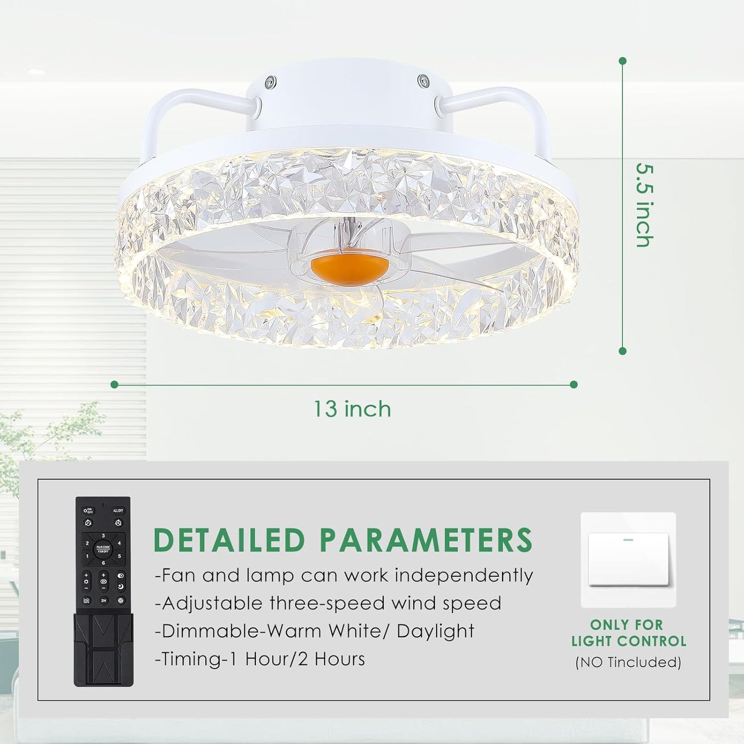 13 and 16 inch Modern Flush Mount Ceiling Fan