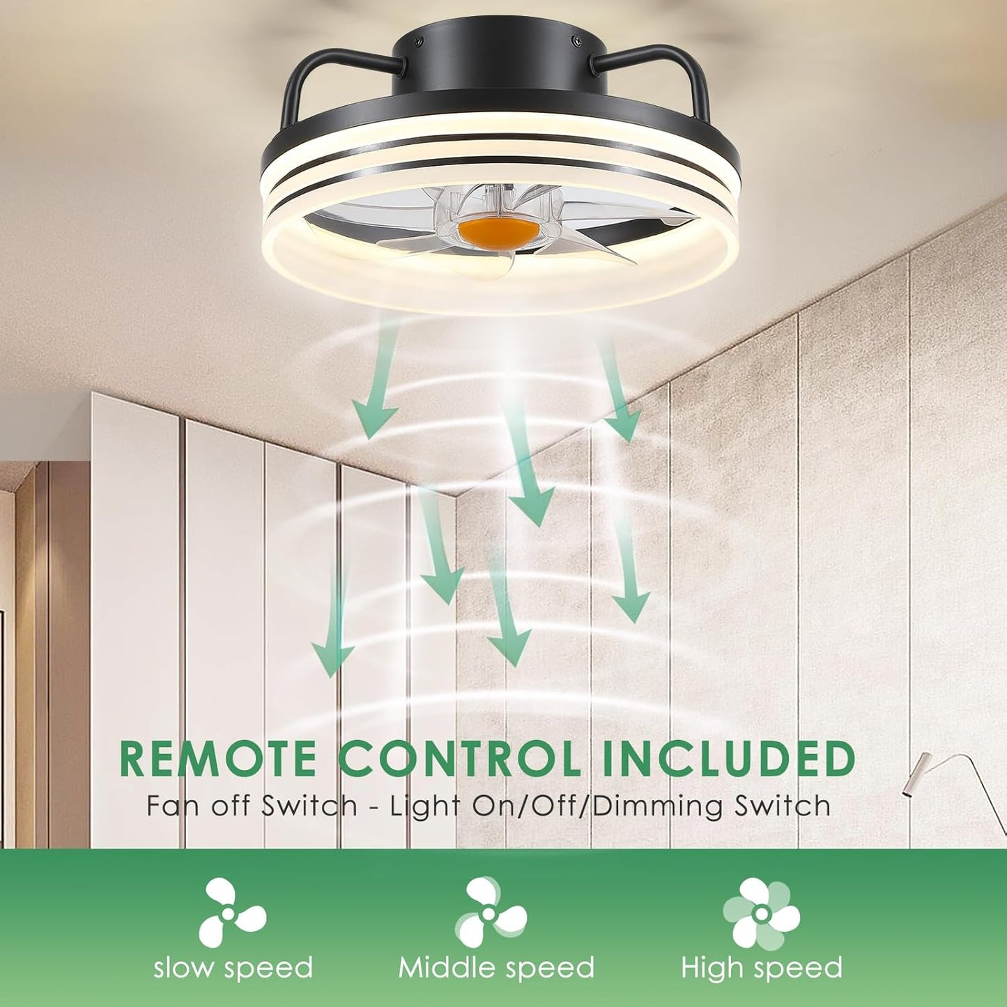 13 and 16 inch Modern Flush Mount Ceiling Fan