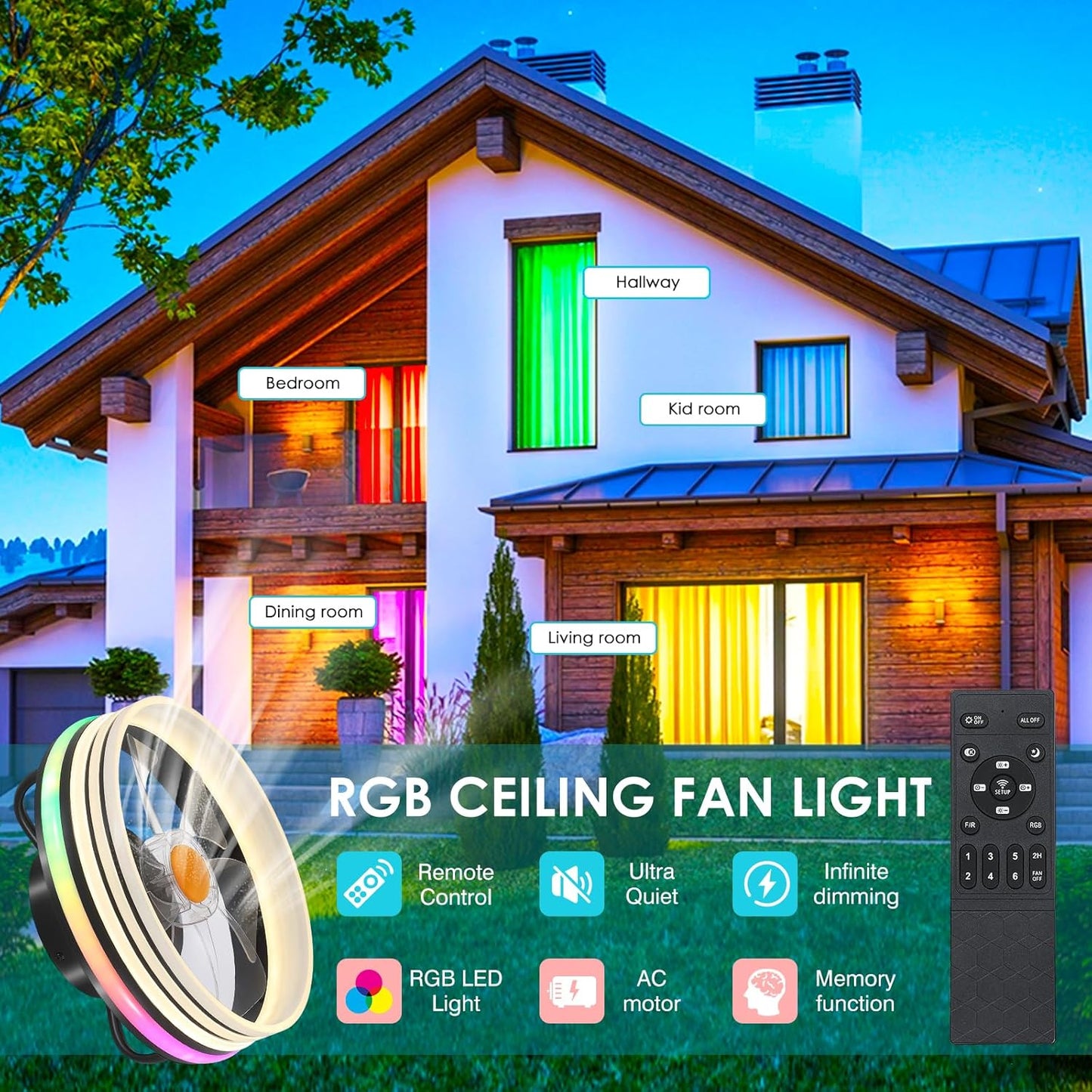 13 Inch RGB Circle Ceiing Fan with Light