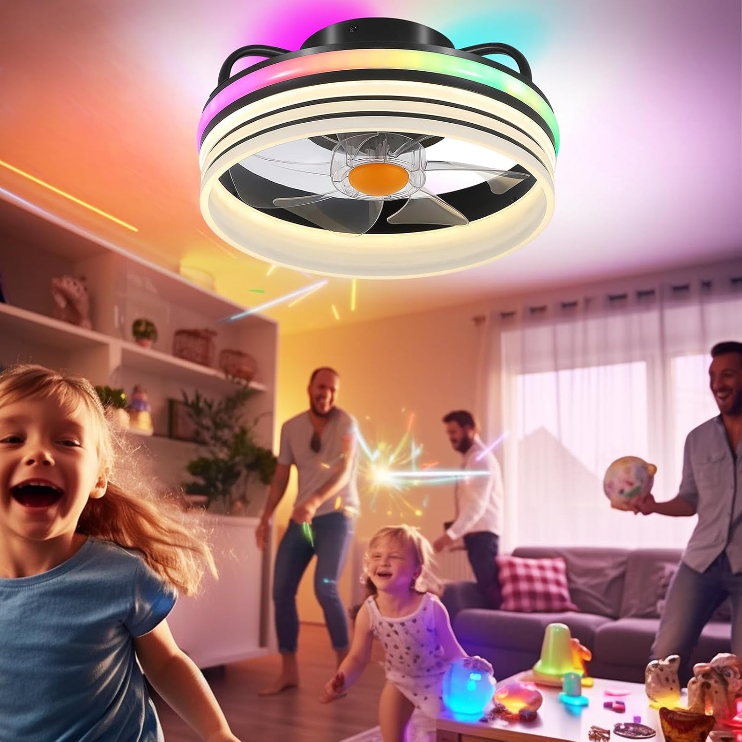 13 Inch RGB Circle Ceiing Fan with Light