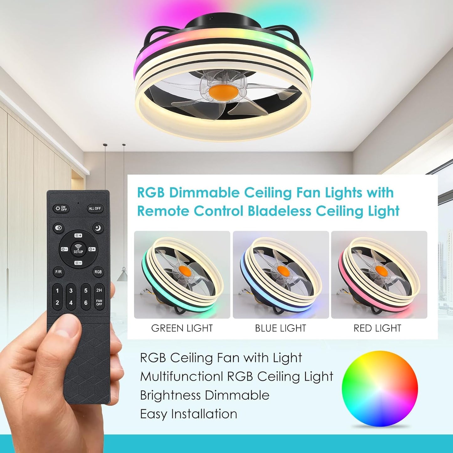 13 Inch RGB Circle Ceiing Fan with Light