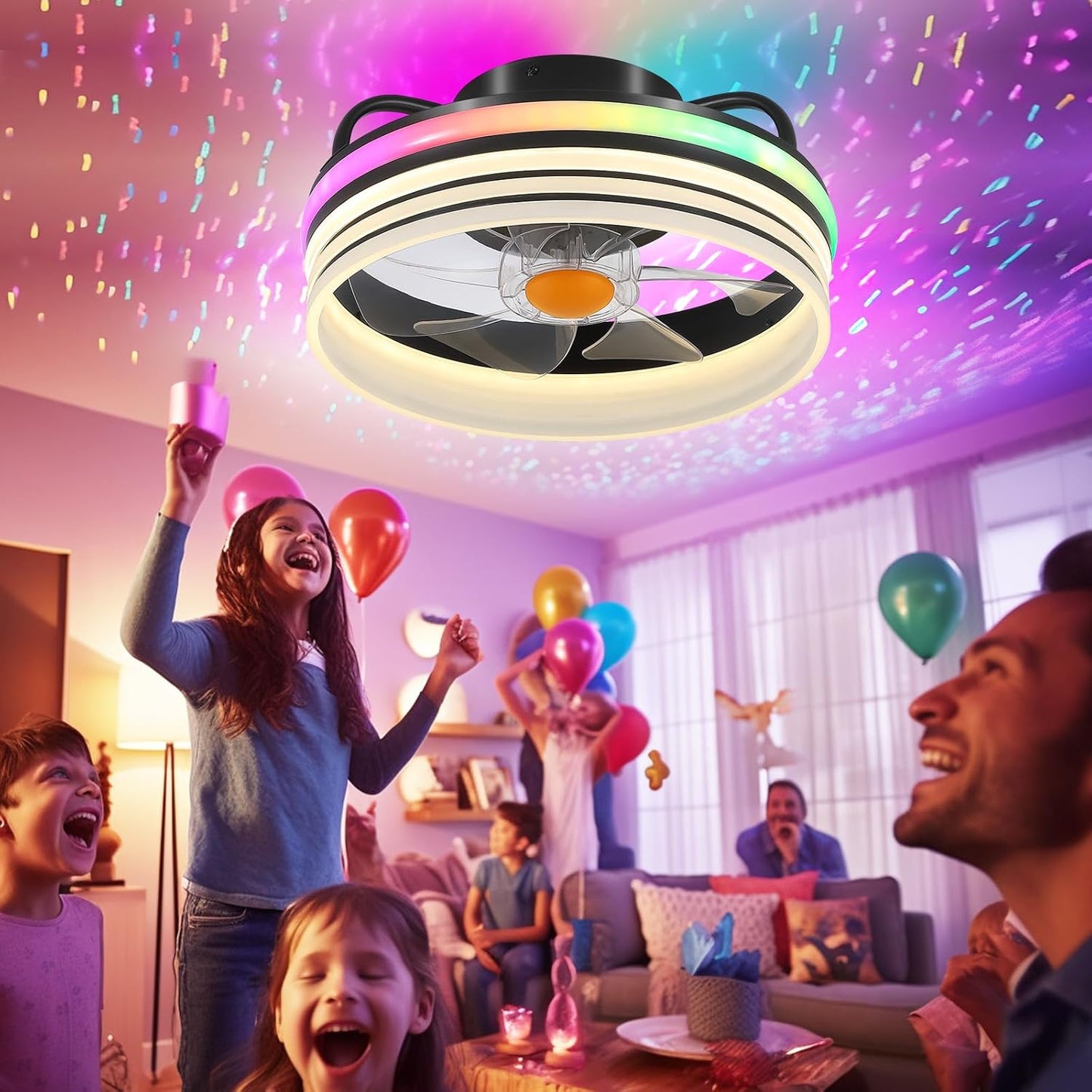 13 Inch RGB Circle Ceiing Fan with Light