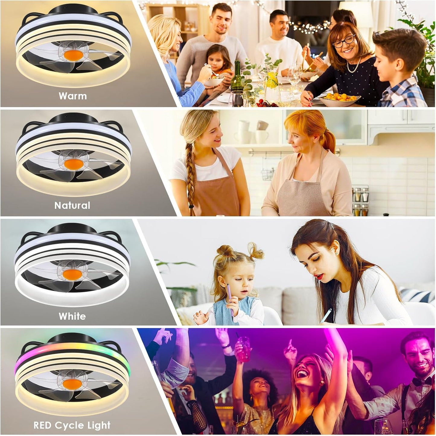 13 Inch RGB Circle Ceiing Fan with Light