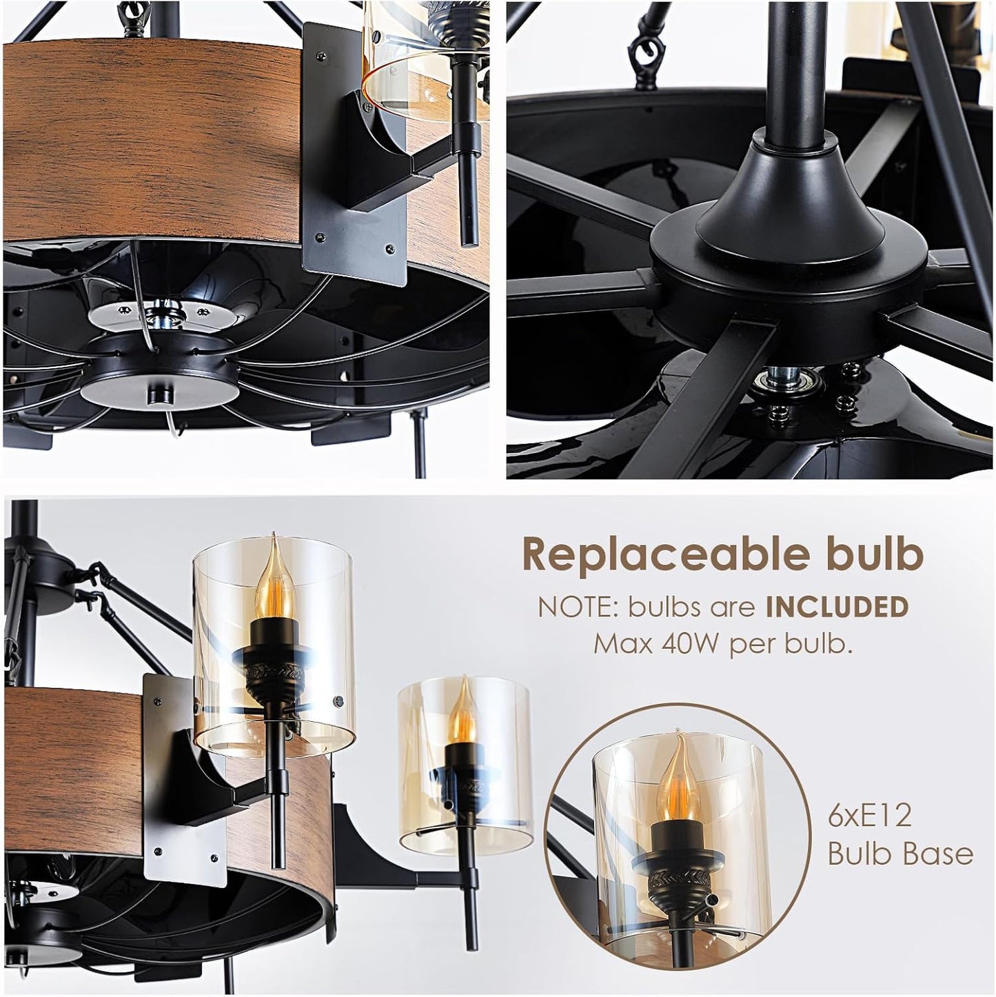 39.5 Inch Caged Downrod Ceiling Fan Light