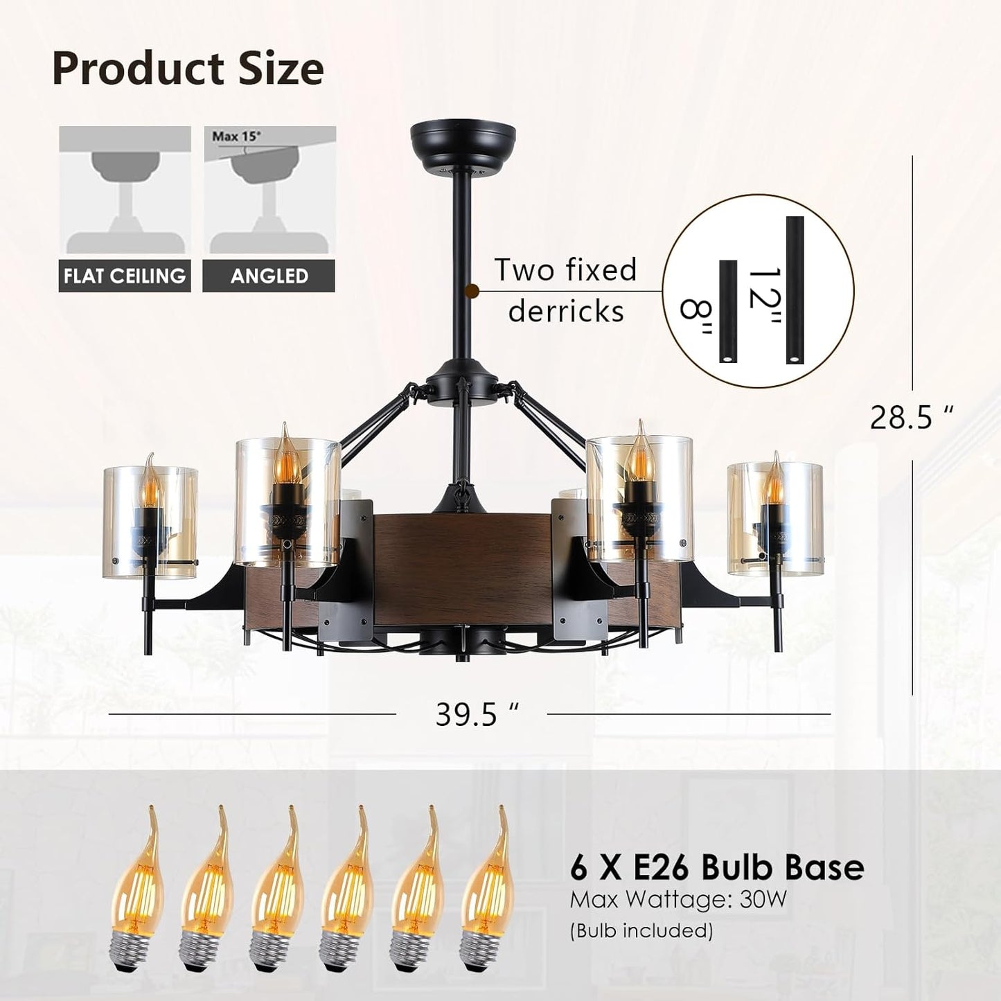 39.5 Inch Caged Downrod Ceiling Fan Light