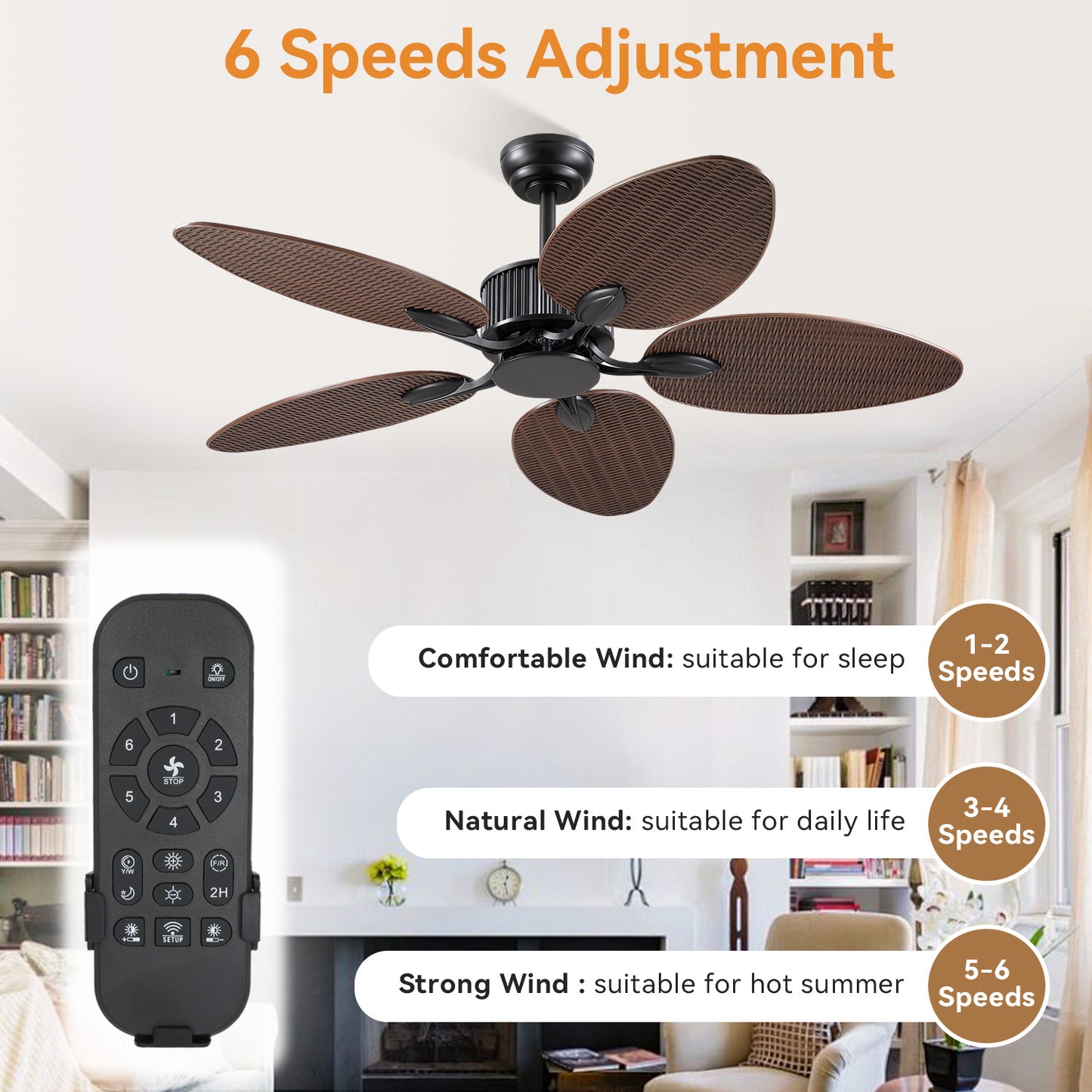 50 Inches Brown Ceiling Fan without Light