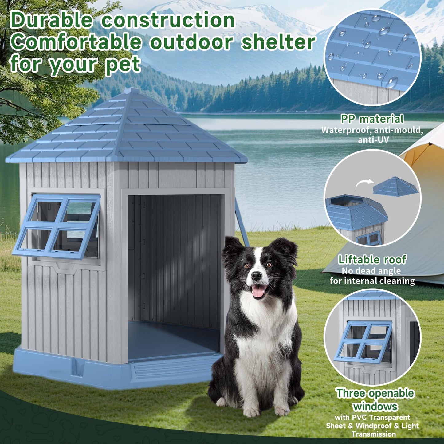 Bellura Pet - 37.4 “H Outdoor All Weather Waterproof and Sunproof Dog House