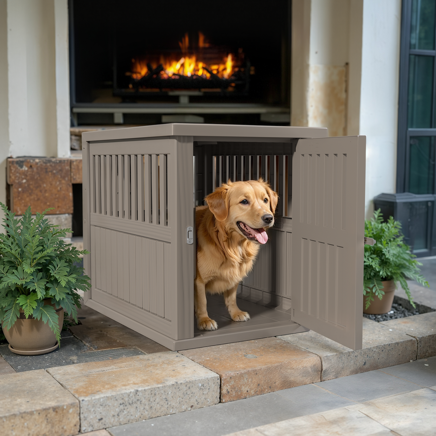 Bellura Pet - Extra Large Brown Resin Dog Cage for Ventilation and Comfortable Living Space - Perfect Choice for Large Breeds