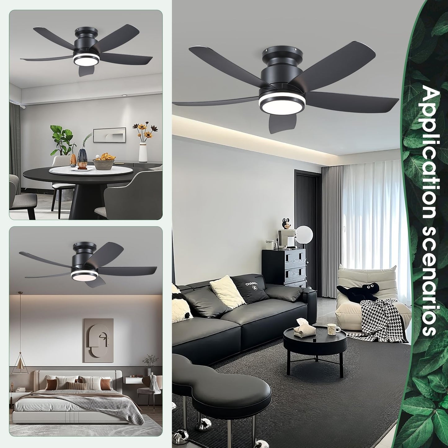 41 Inches Ceiling Fan with Light,App and Remote Control,5 Blades, Reversible DC Motor