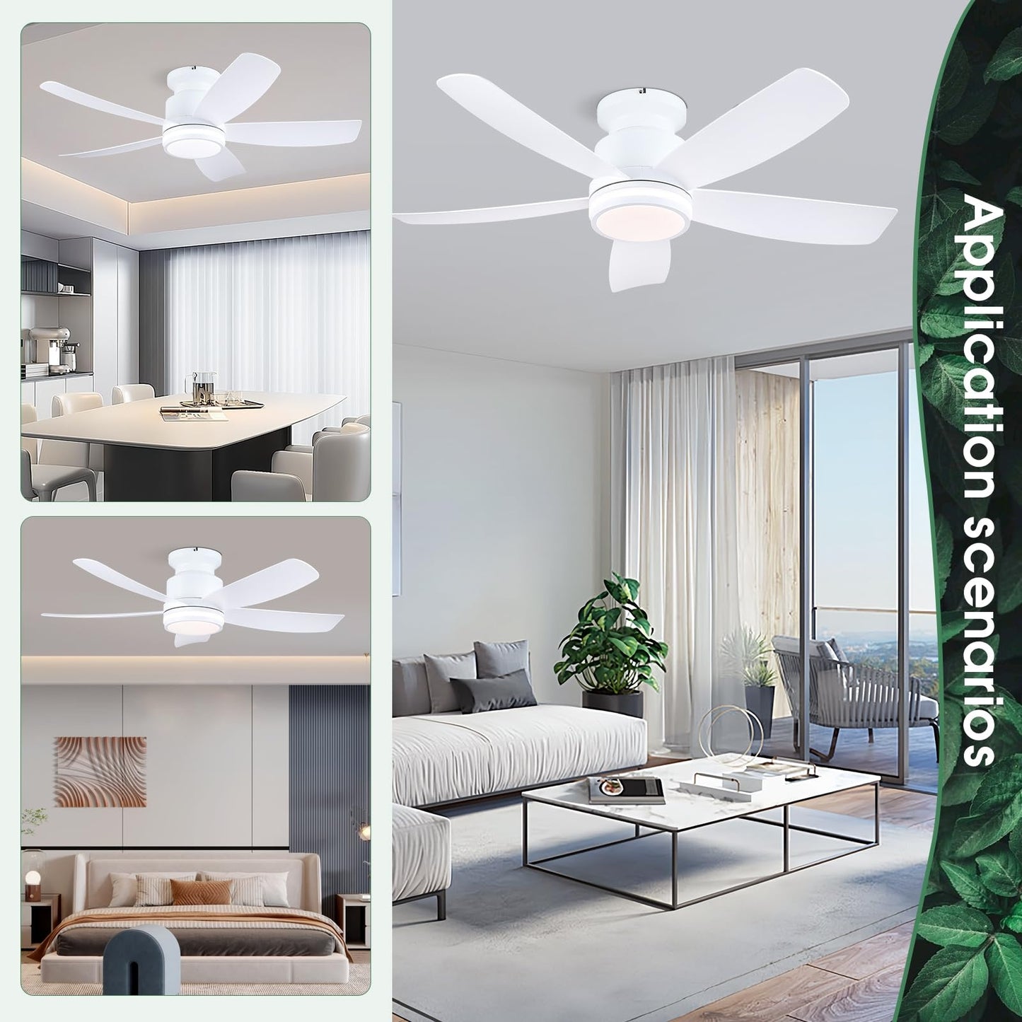 41 Inches Ceiling Fan with Light,App and Remote Control,5 Blades, Reversible DC Motor