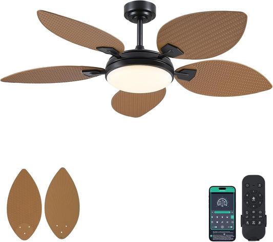 52 Inch Tropical Ceiling Fan with Light-Light Brown