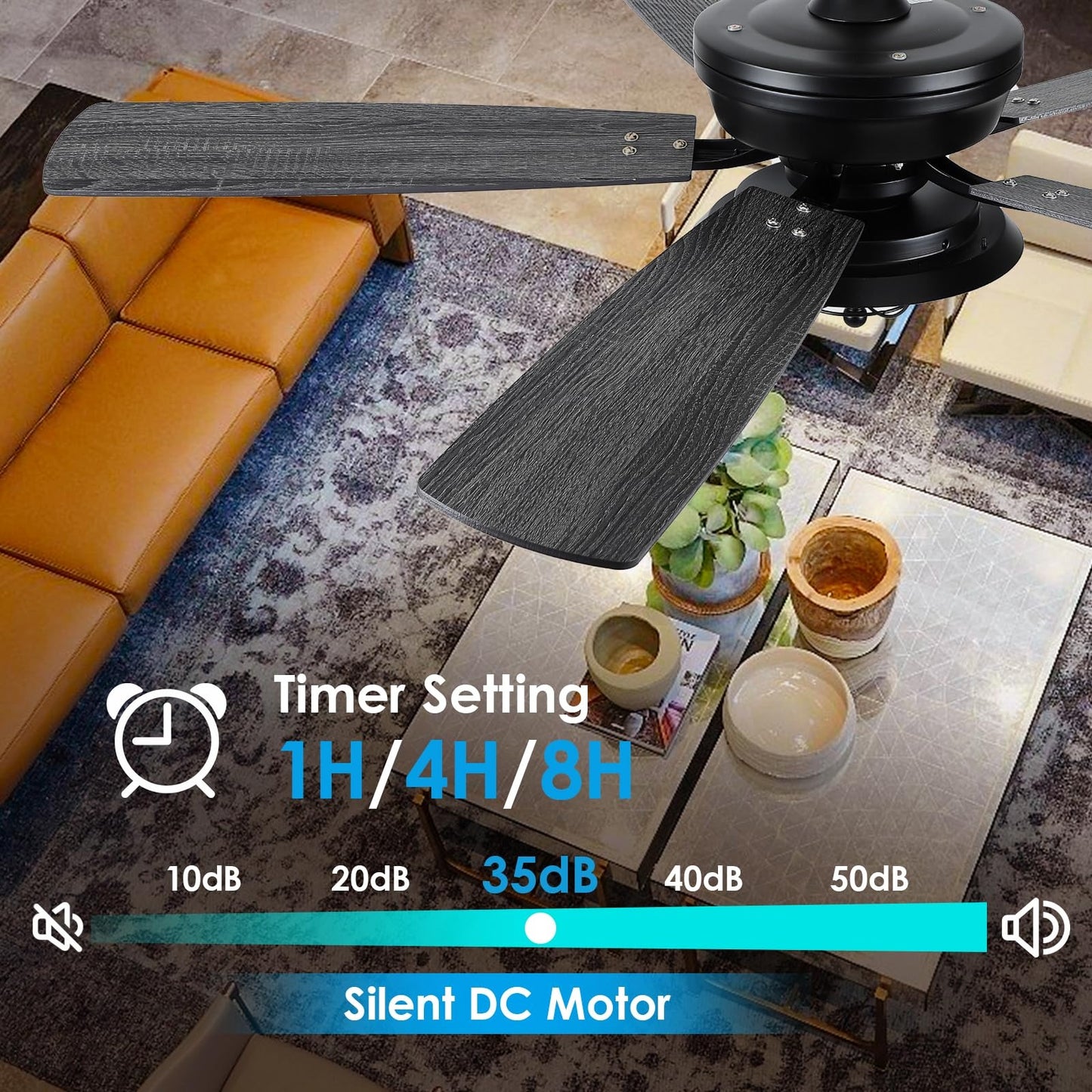 52 Inches Downrod Ceiling Fan with Light,3CCT LED Light,Reversible DC Motor,2 Downrod Inside