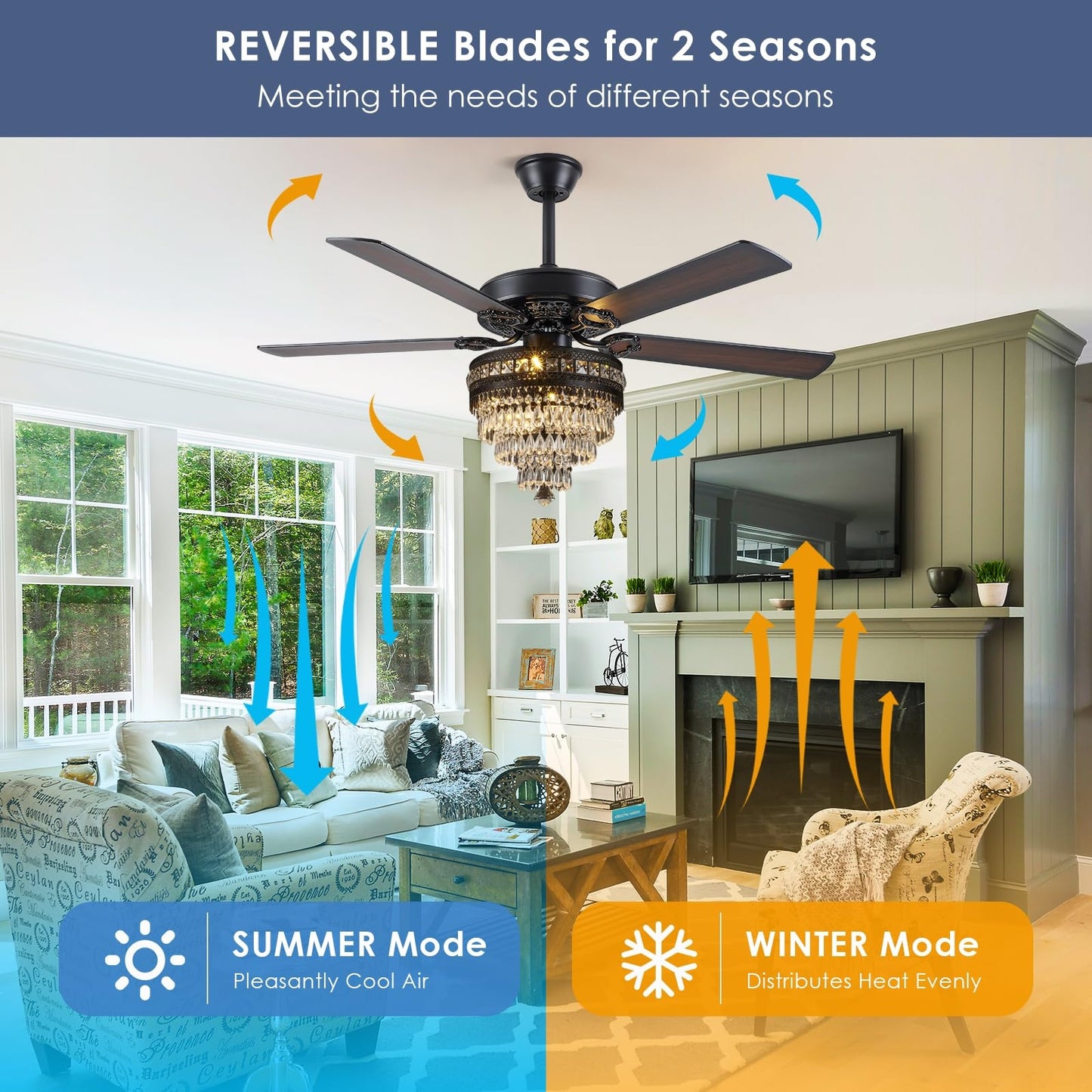 Kviflon  52/ 62 inch Crystal Ceiling Fan with Light