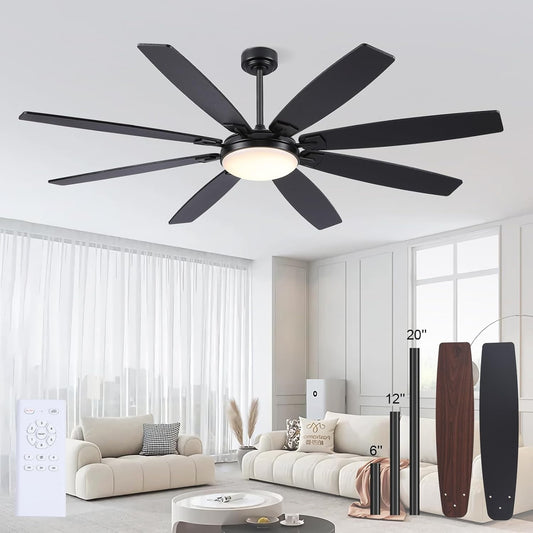72 Inch Downrod Ceiling Fan with Light ,Remote Control,Dual Side Blades,3CCT LED Lights