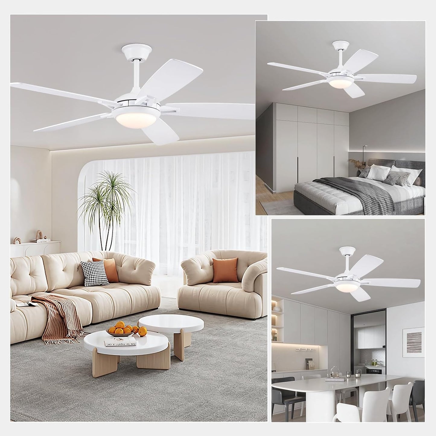 52 Inch White Ceiling Fan with LED
