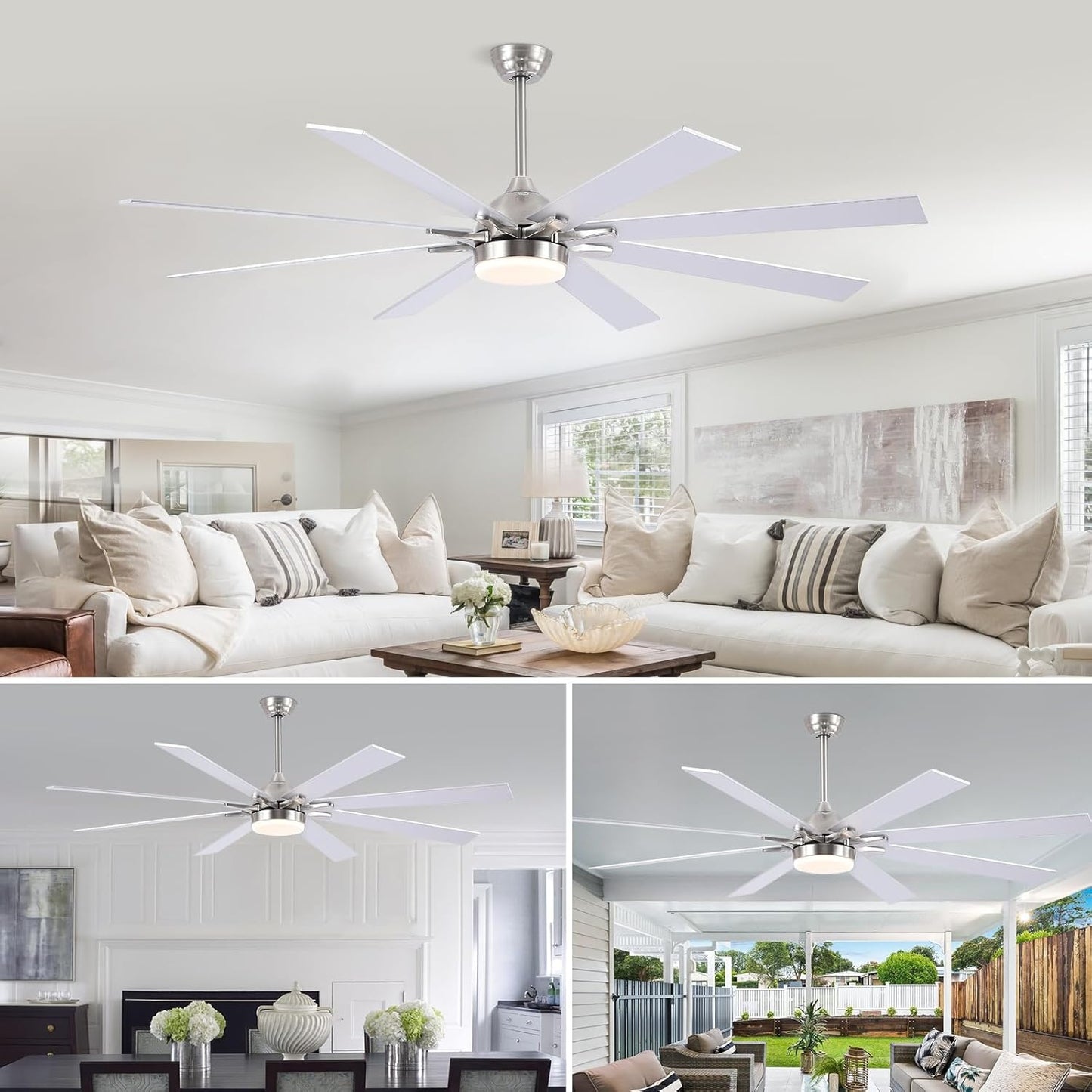 72 Inch Ceiling Fan with Light,8 Plywood Blades,Downrod LED Ceiling Fan,for Living Room,Warehouse,Patio