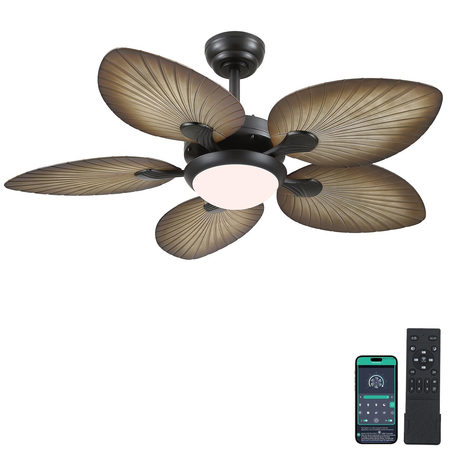 44 Inch Palm Ceiling Fan with Light