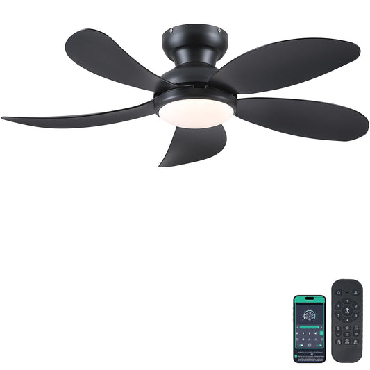 42 Inch Low Profile Modern Ceiling Fan, Reversible DC Motor,5 Blades,6 Speed, App and Remote Control