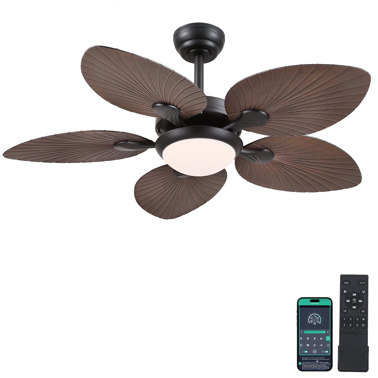 44 Inch Palm Ceiling Fan with Light