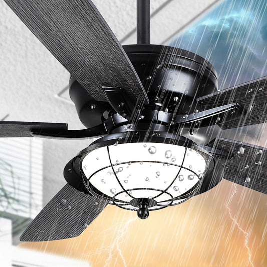 52 Inches Downrod Ceiling Fan with Light,3CCT LED Light,Reversible DC Motor,2 Downrod Inside