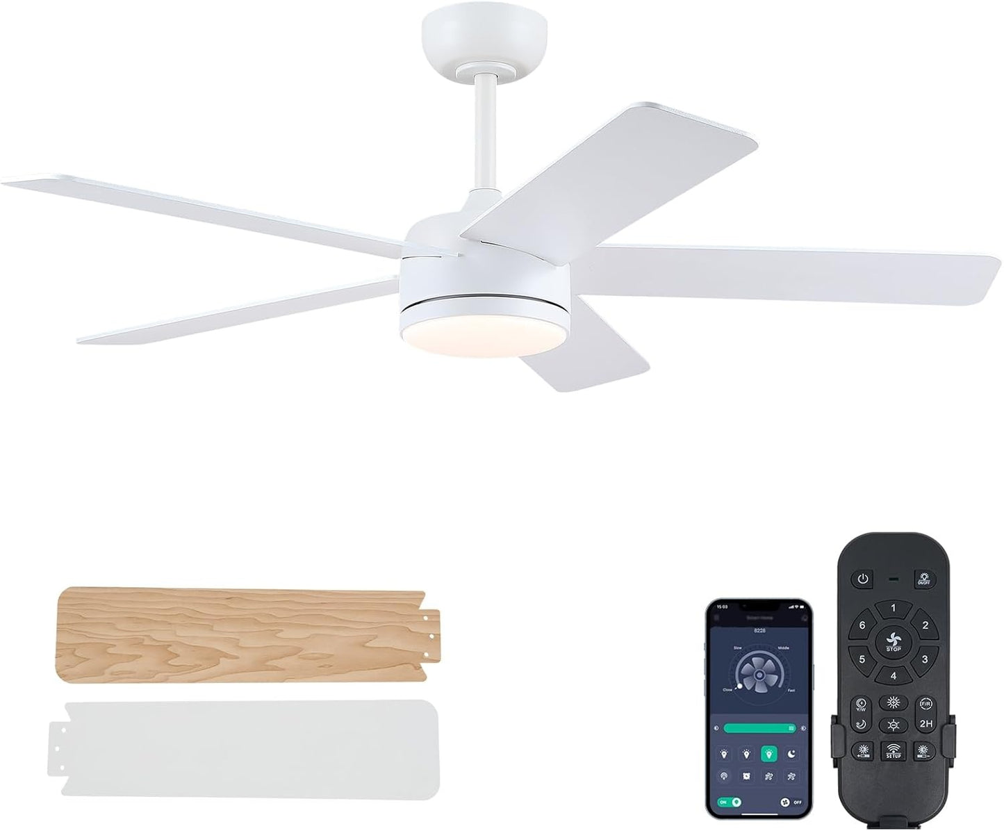 46 inch White ceiling fan with light