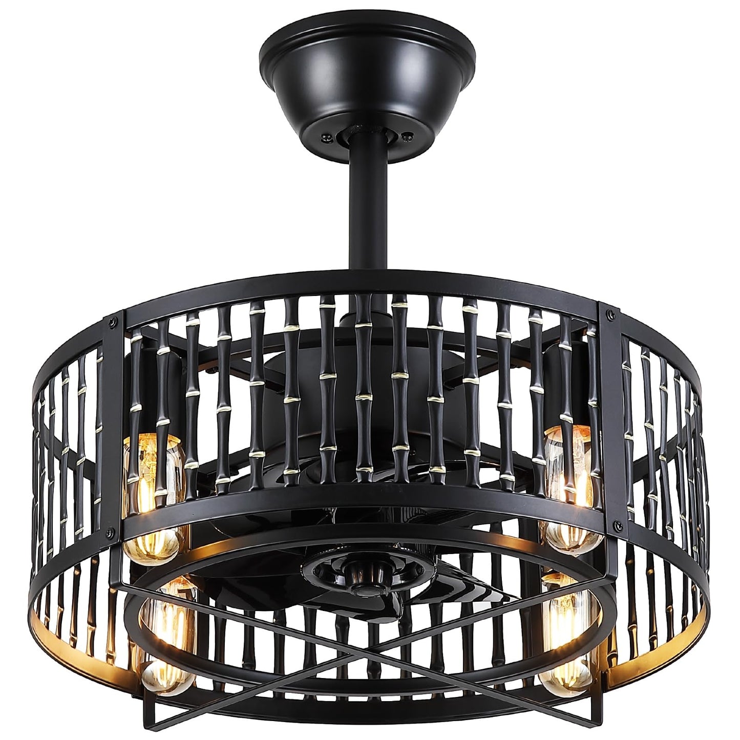 18 Inch Caged Ceiling Fan with Light and Remote,Downrod Bladeless Ceiling Fan Light,for Dining Room,Kitchen,Bedroom