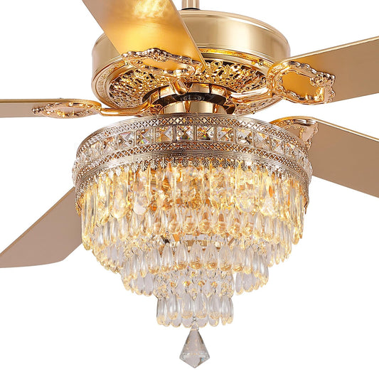 62 Inch  Crystal Ceiling Fan Fandelier with Lights,Modern Outdoor Fans with Remote Control，Noiseless DC Motor, Retro/Farmhouse Lighting, Dining Room,Living Room