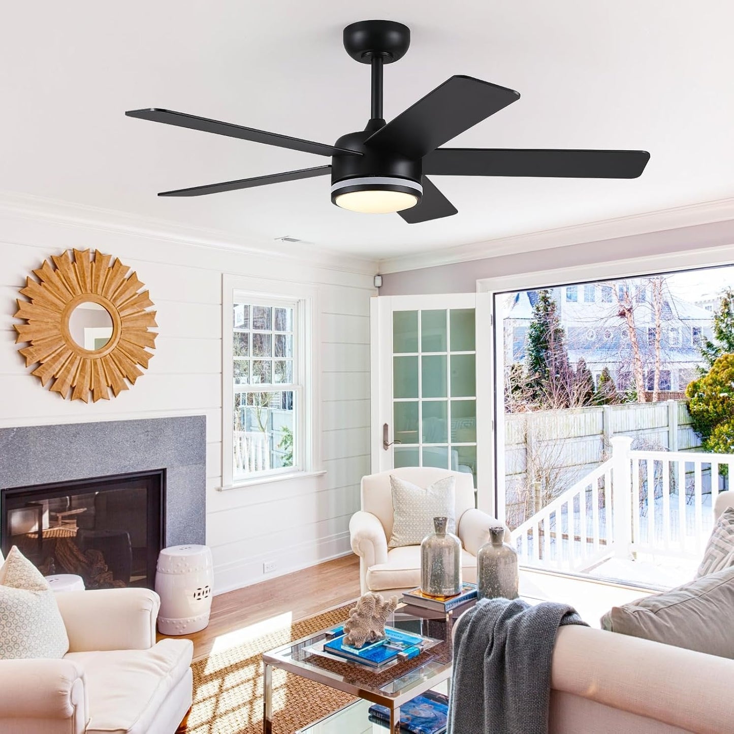 46 Inches Downrod ceiling Fan with Light,Reversible Wind,TImer Setting